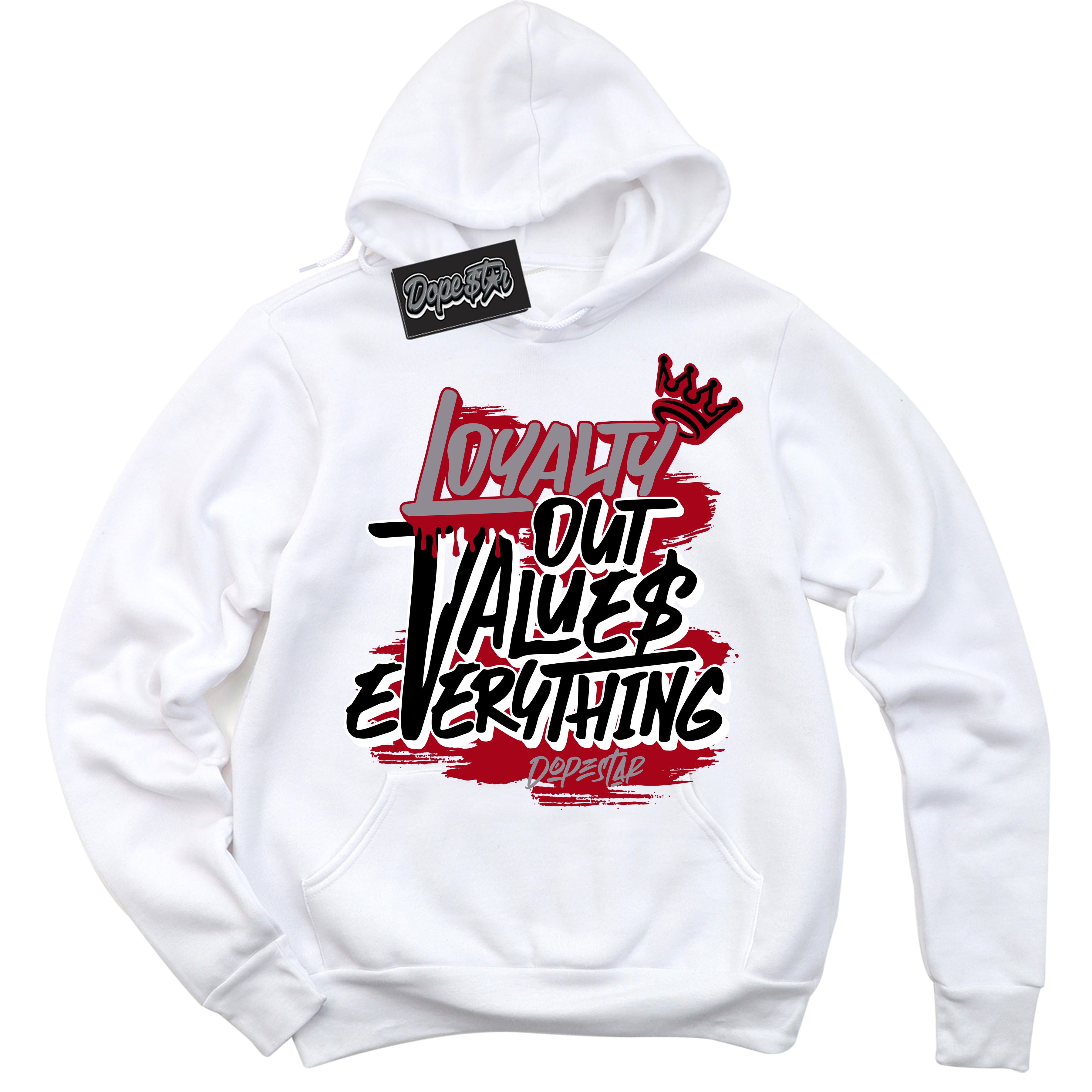 Cool White Hoodie with “ Loyalty Out Values Everything ” design that Perfectly Matches Bred Shadow 1s Sneakers.