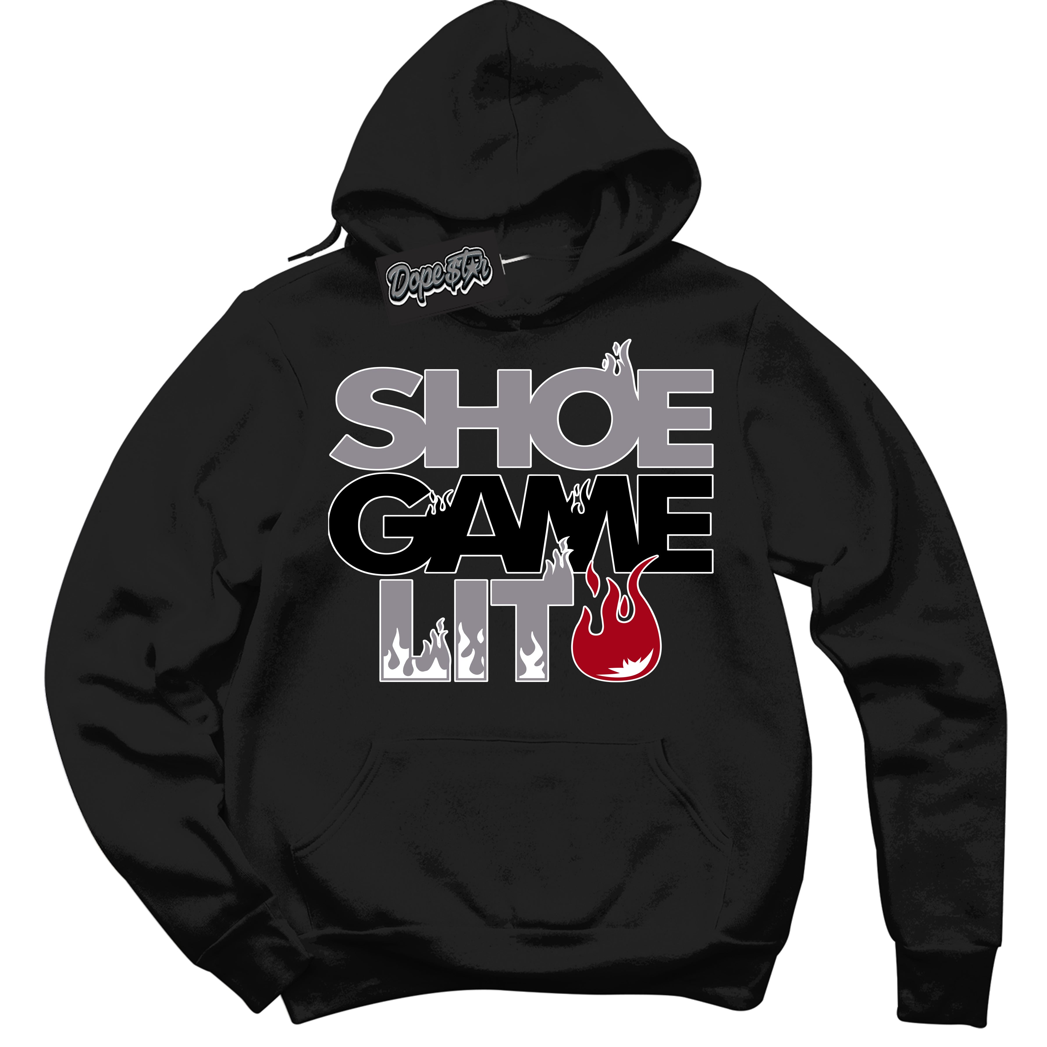 Cool Black Hoodie with “ Shoe Game Lit '' design that Perfectly Matches Bred Shadow 1s Sneakers.