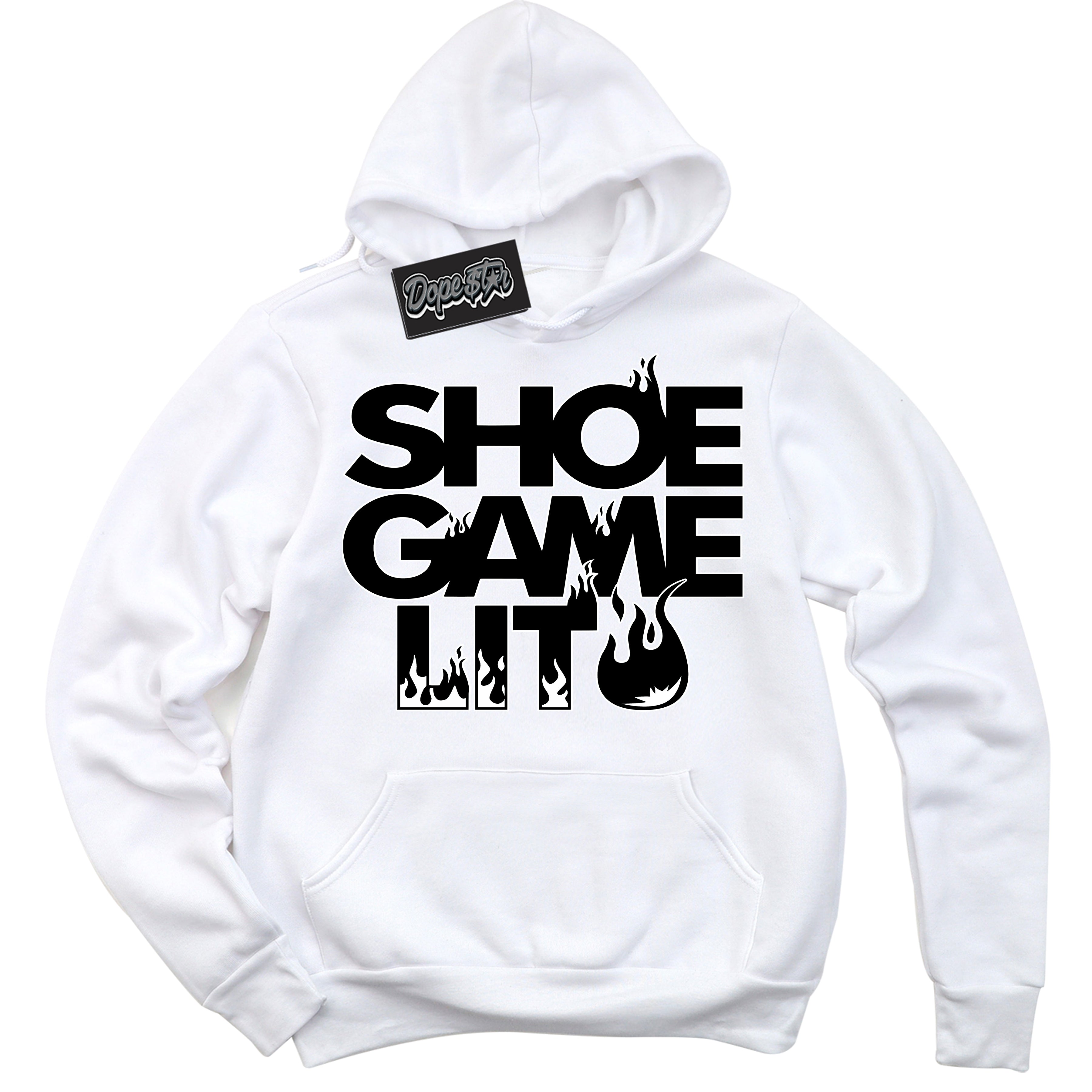 Cool White Hoodie with “ Shoe Game Lit '' design that Perfectly Matches '85 Black White 1s Sneakers.