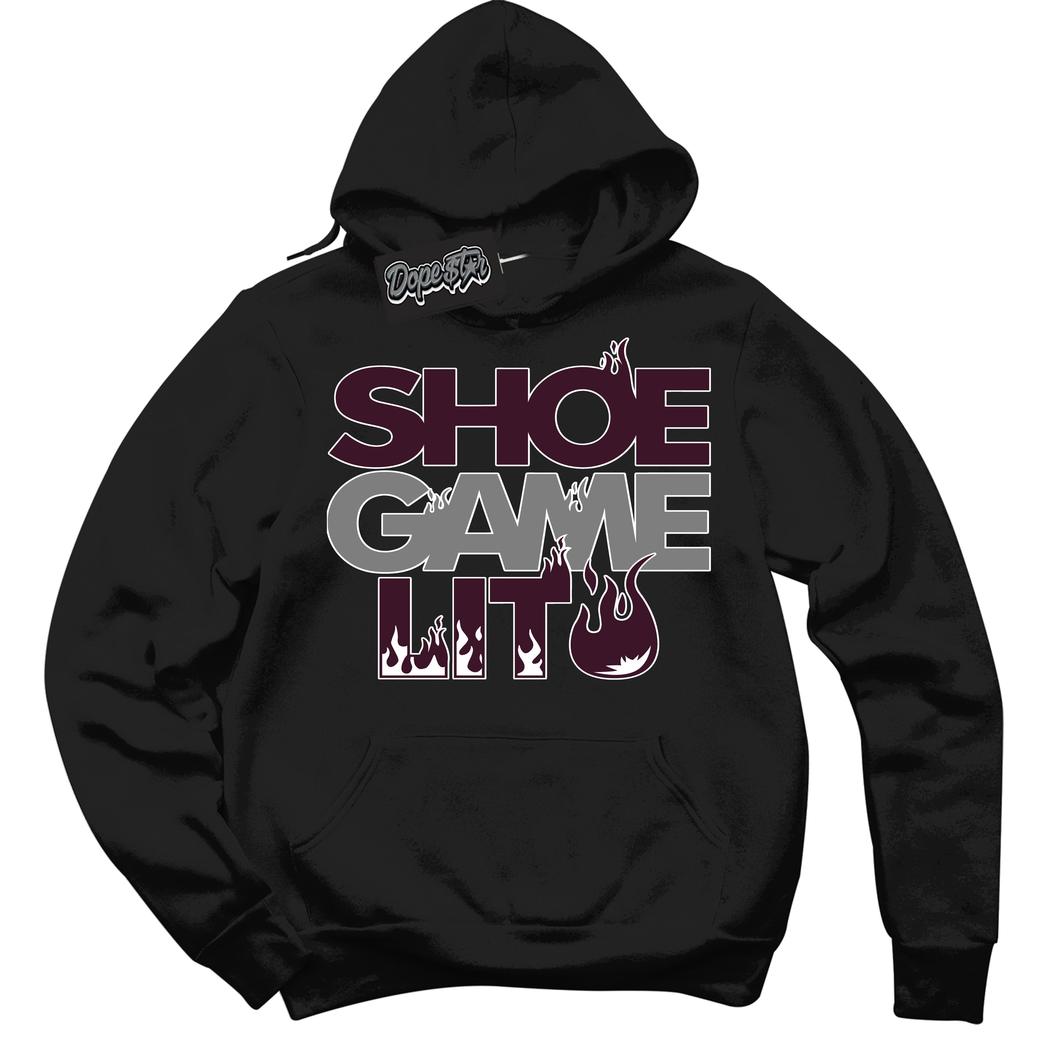 Cool Black Hoodie with “ Shoe Game Lit '' design that Perfectly Matches Golf Bordeaux 1s Sneakers.