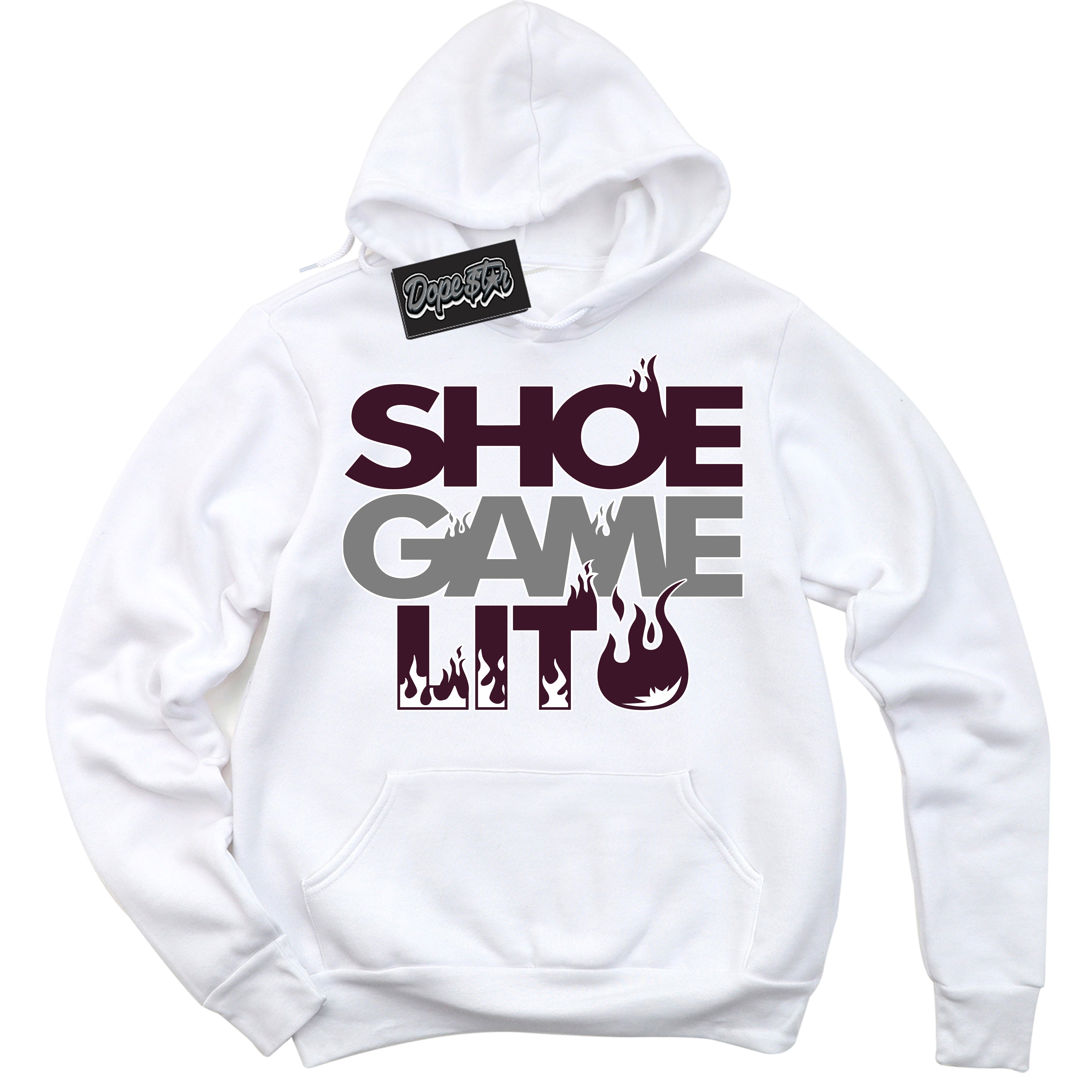 Cool White Hoodie with “ Shoe Game Lit '' design that Perfectly Matches Golf Bordeaux 1s Sneakers.