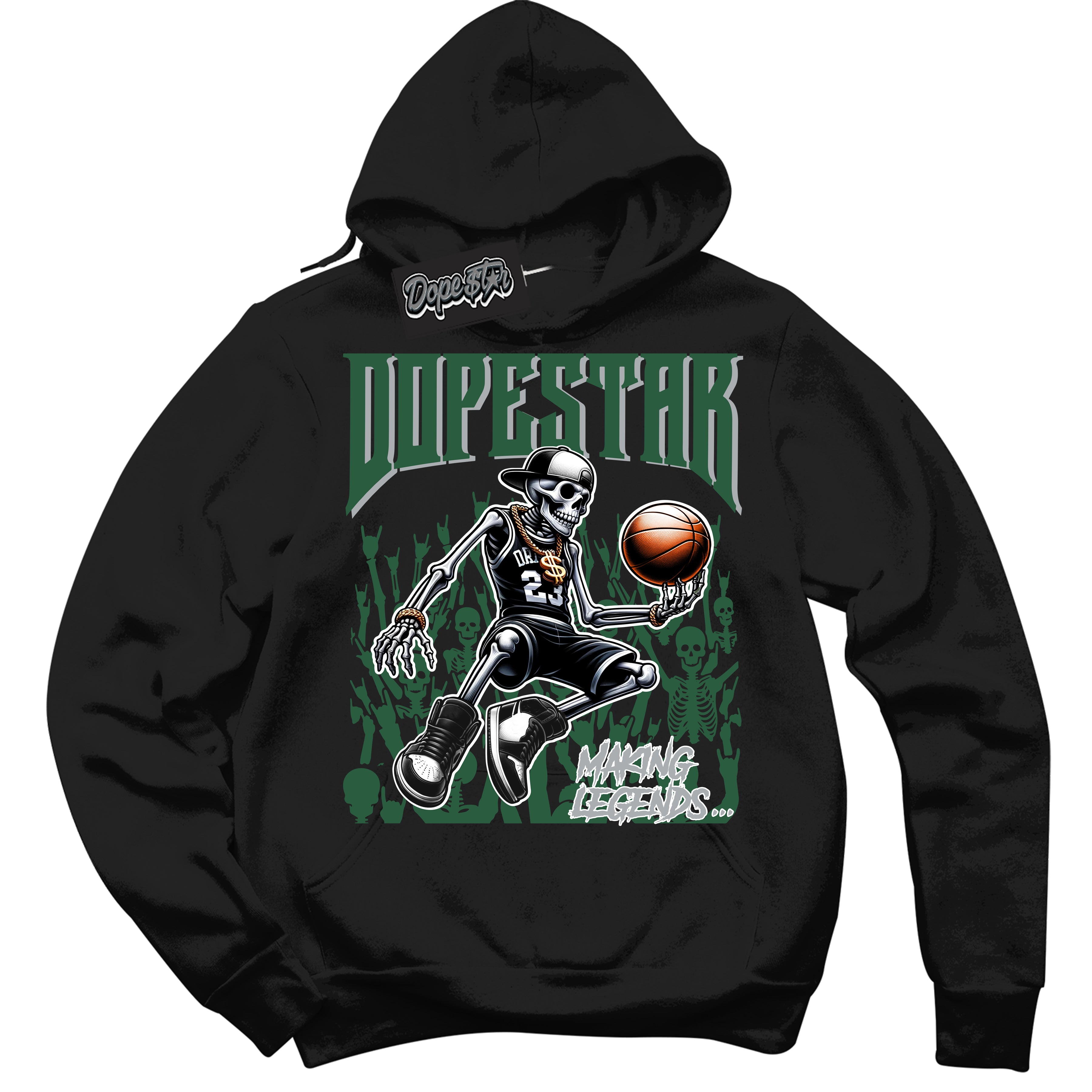 Cool Black Hoodie with “ Making Legends ” design that Perfectly Matches Gorge Green 1s Sneakers.