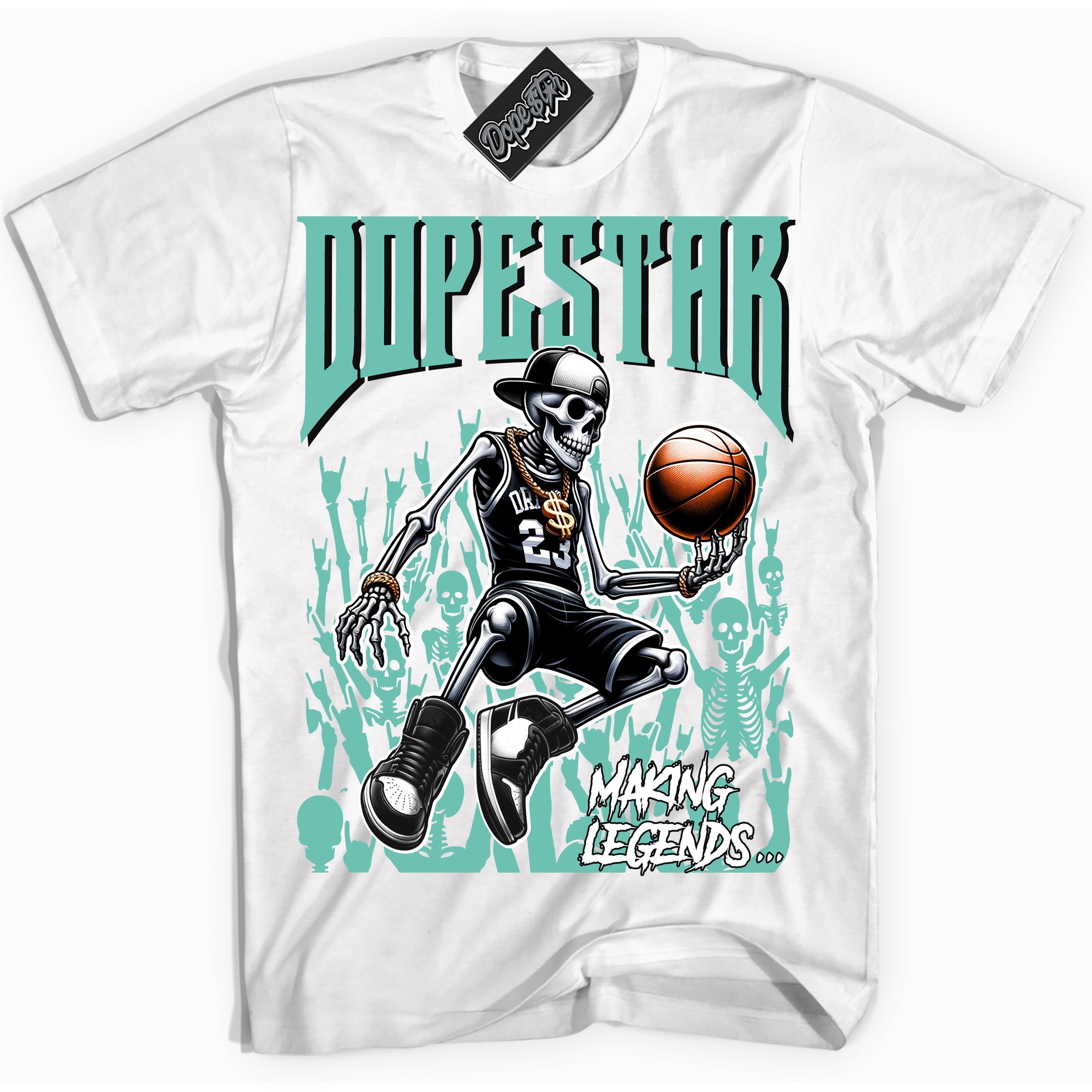 Cool White Shirt with “ Making Legends ” design that perfectly matches Green Glow 1s Sneakers.