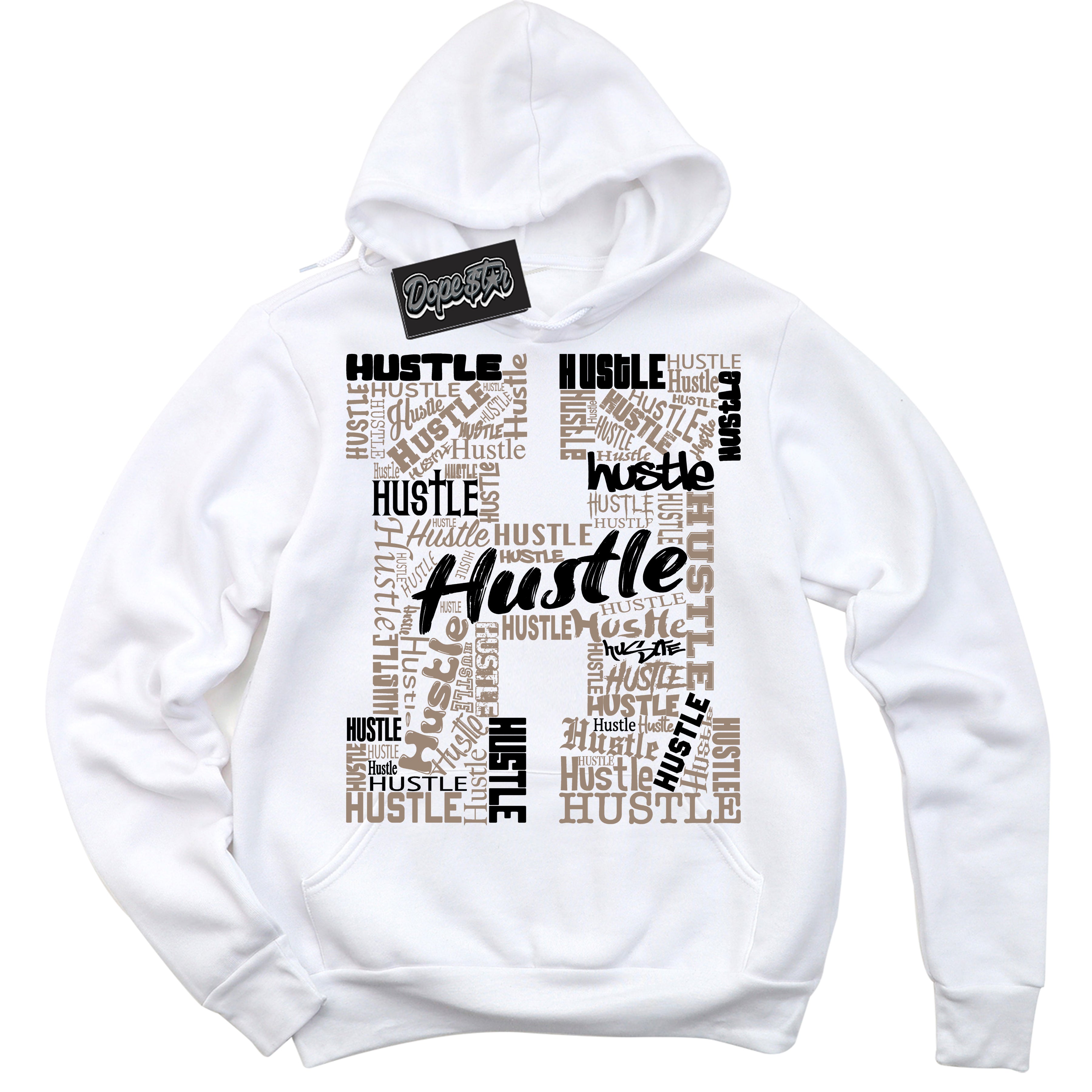 Cool White Hoodie with “ Hustle H ” design that Perfectly Matches Latte 1s Sneakers.
