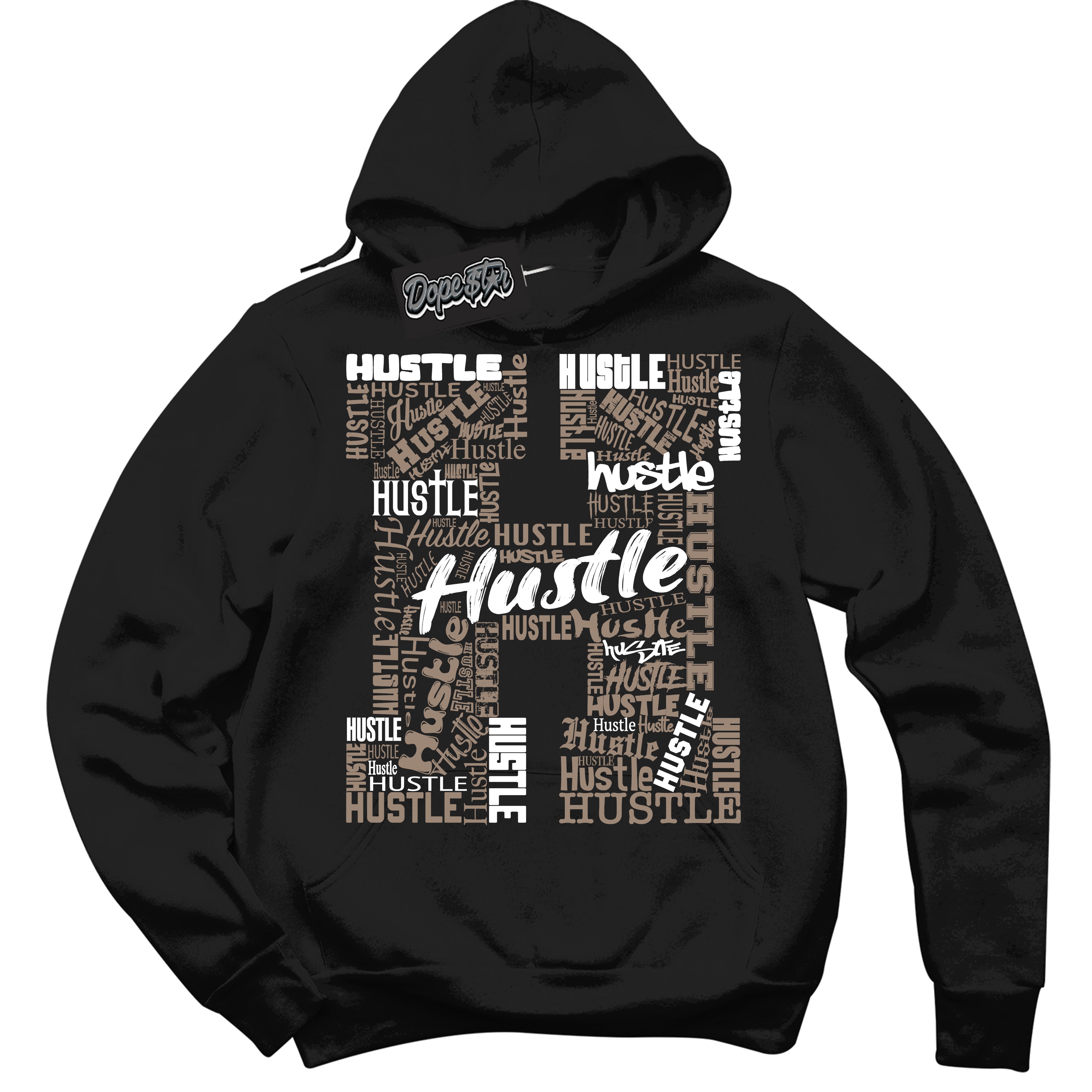 Cool Black Hoodie with “ Hustle H ” design that Perfectly Matches Latte 1s Sneakers.