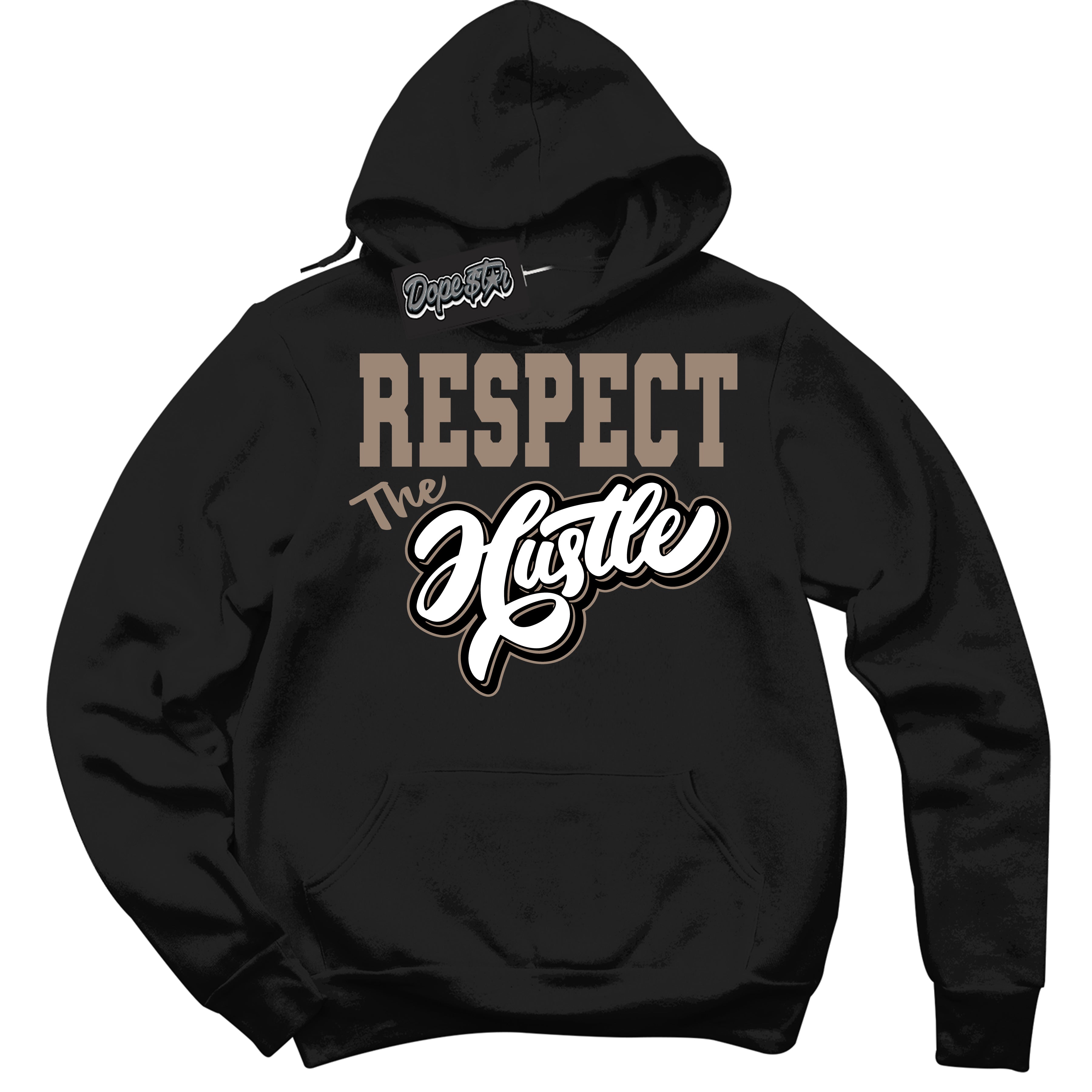 Cool Black Hoodie with “ Respect The Hustle ” design that Perfectly Matches Latte 1s Sneakers.