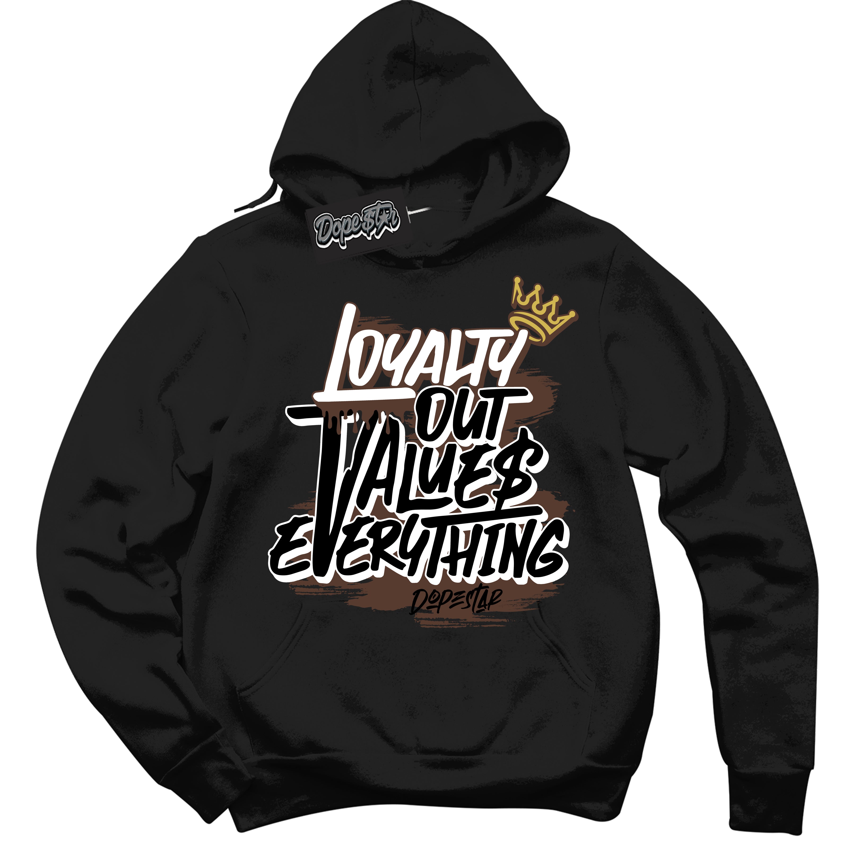Cool Black Hoodie with “ Loyalty Out Values Everything ” design that Perfectly Matches Palomino 1s Sneakers.