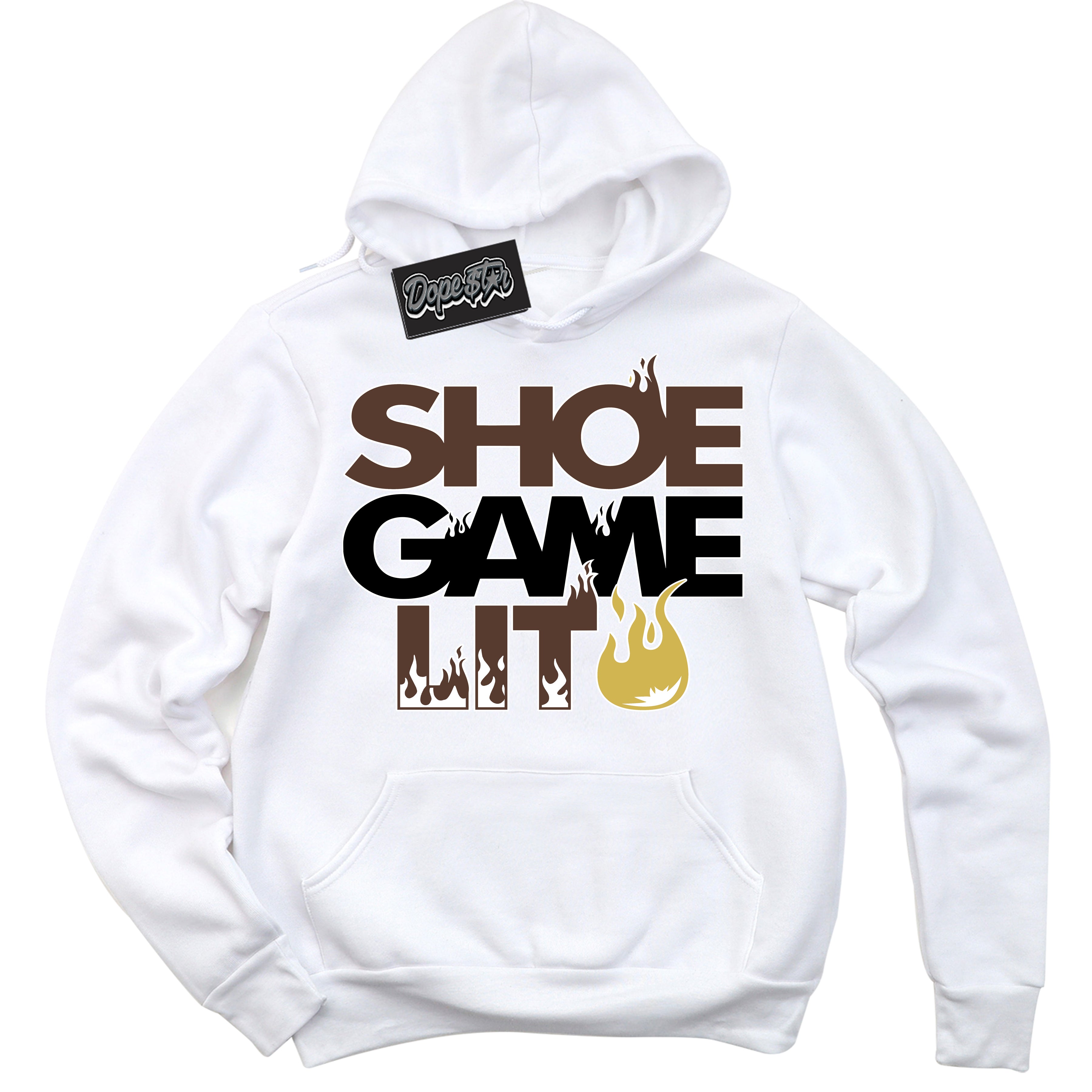Cool White Hoodie with “ Shoe Game Lit '' design that Perfectly Matches Palomino 1s Sneakers.