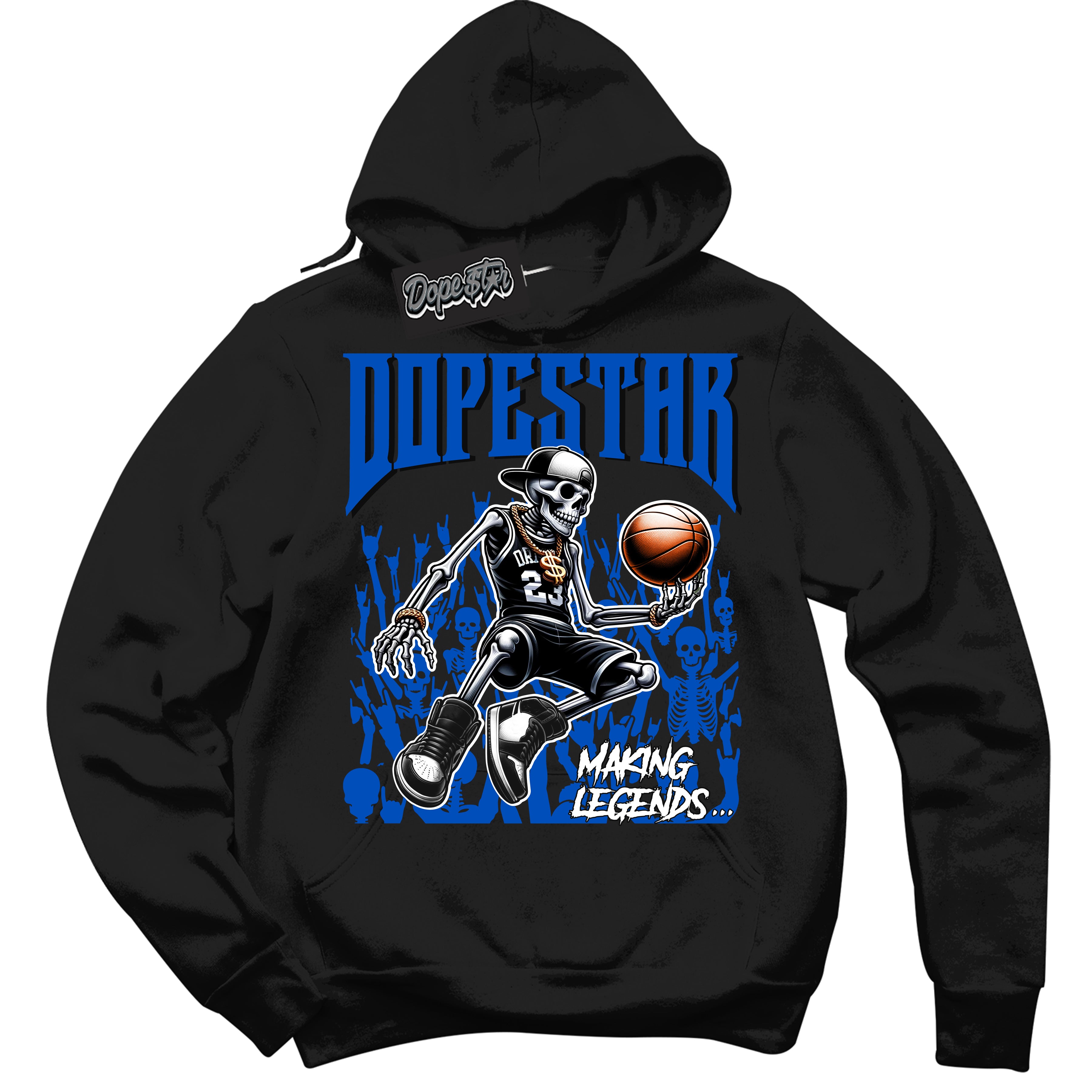 Cool Black Hoodie with “ Making Legends ” design that Perfectly Matches Royal Reimagined 1s Sneakers.