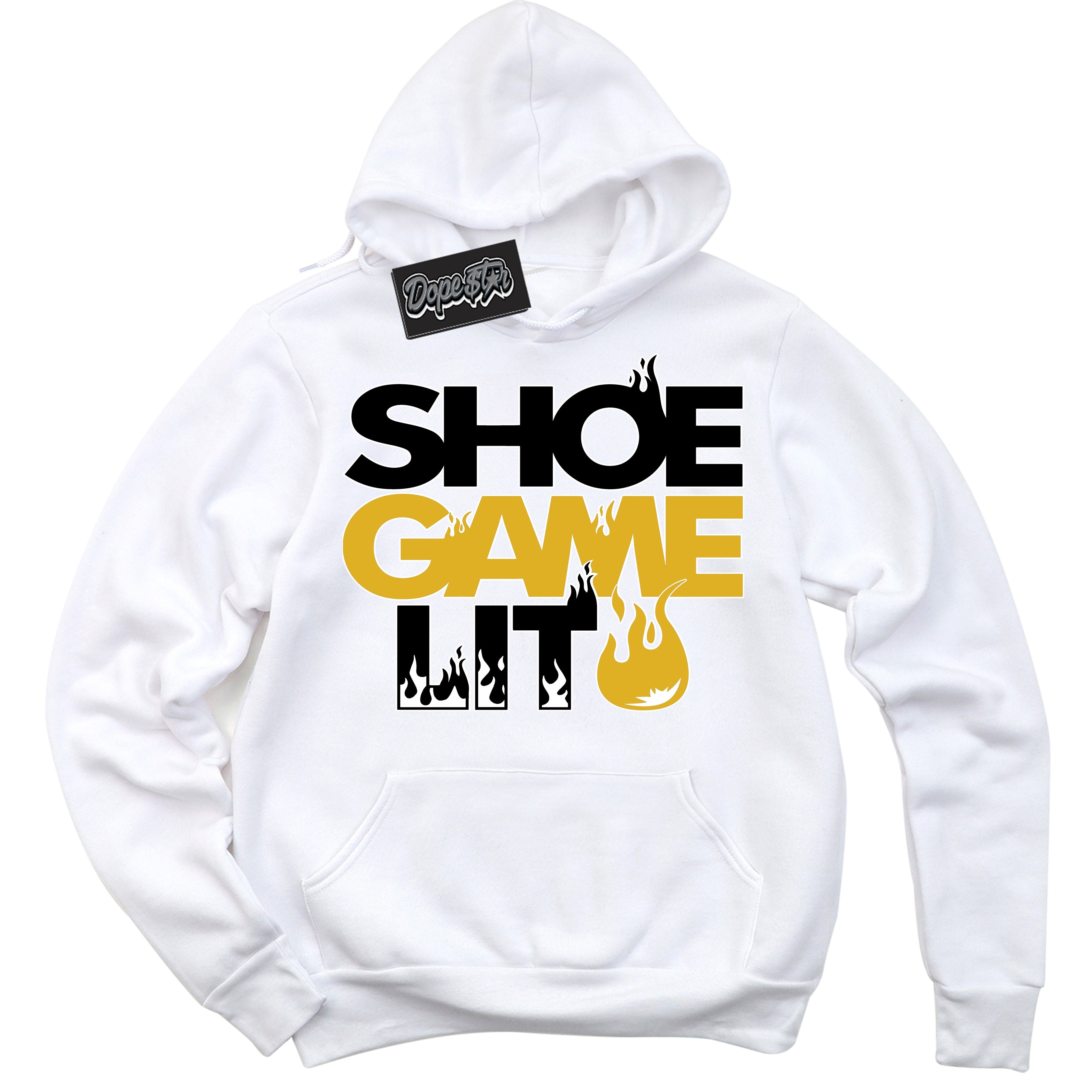 Cool White Hoodie with “ Shoe Game Lit '' design that Perfectly Matches Taxi 1s Sneakers.