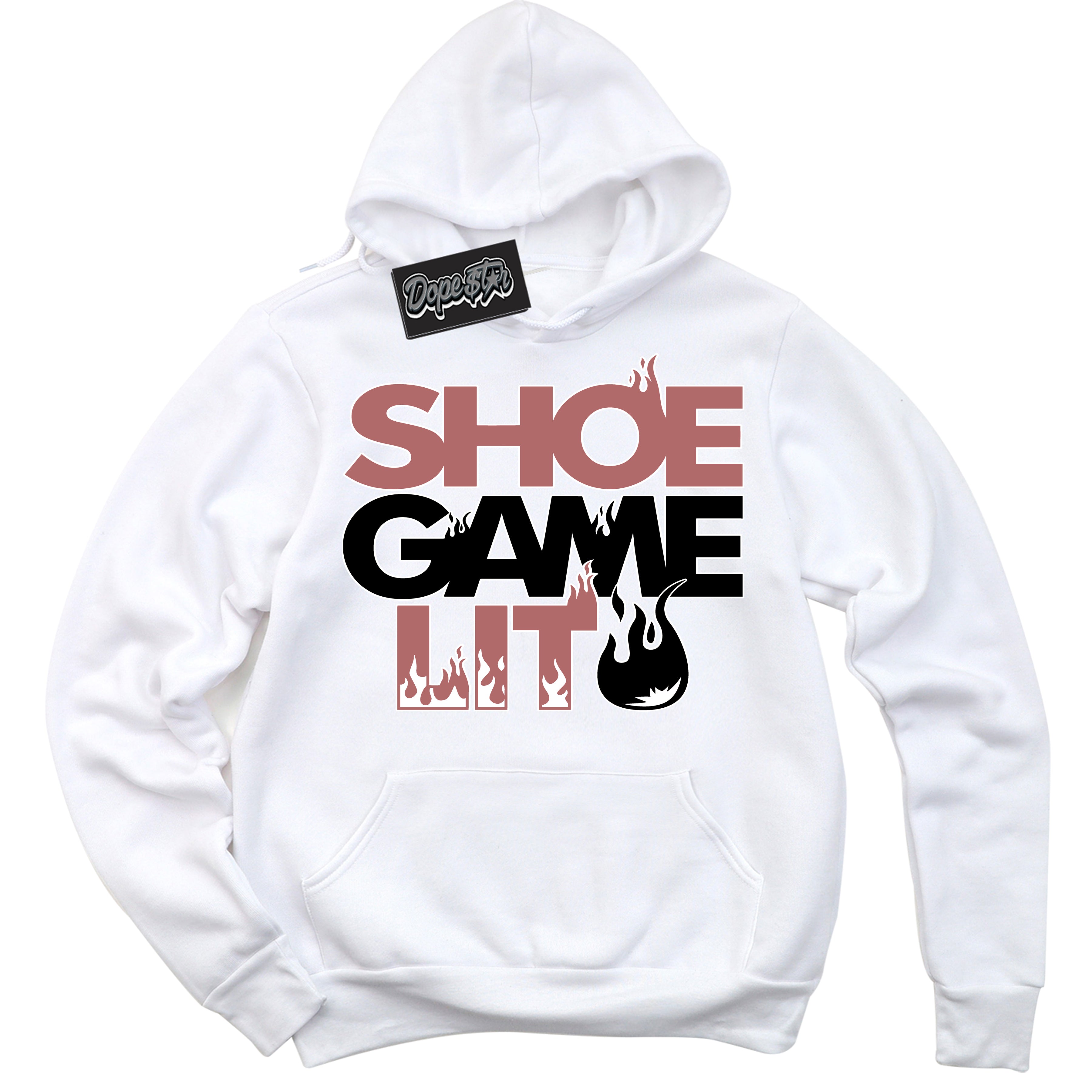 Cool White Hoodie with “ Shoe Game Lit '' design that Perfectly Matches Golf Rust Pink 1s Sneakers.