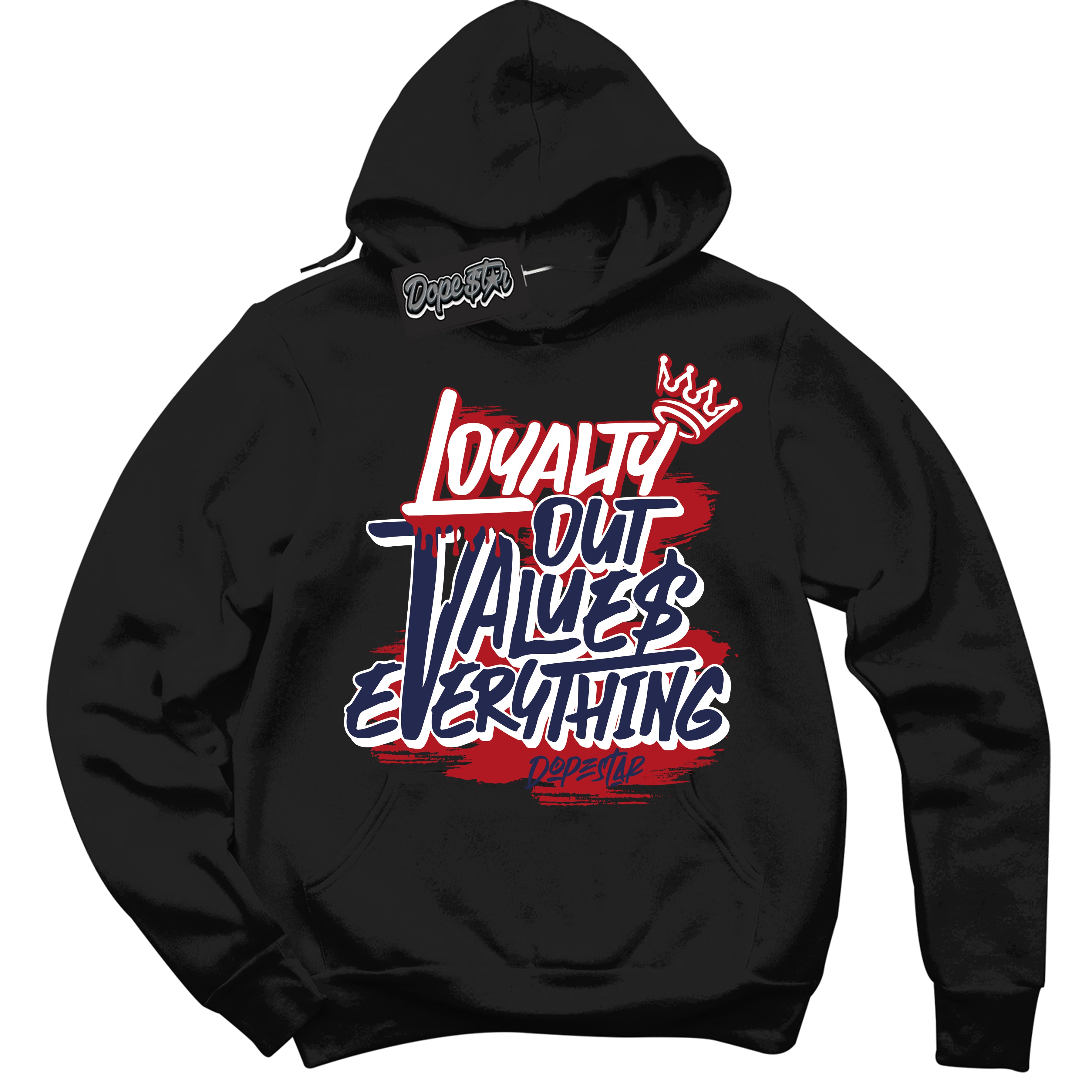 Cool Black Hoodie with “ Loyalty Out Values Everything ” design that Perfectly Matches Golf USA 1s Sneakers.