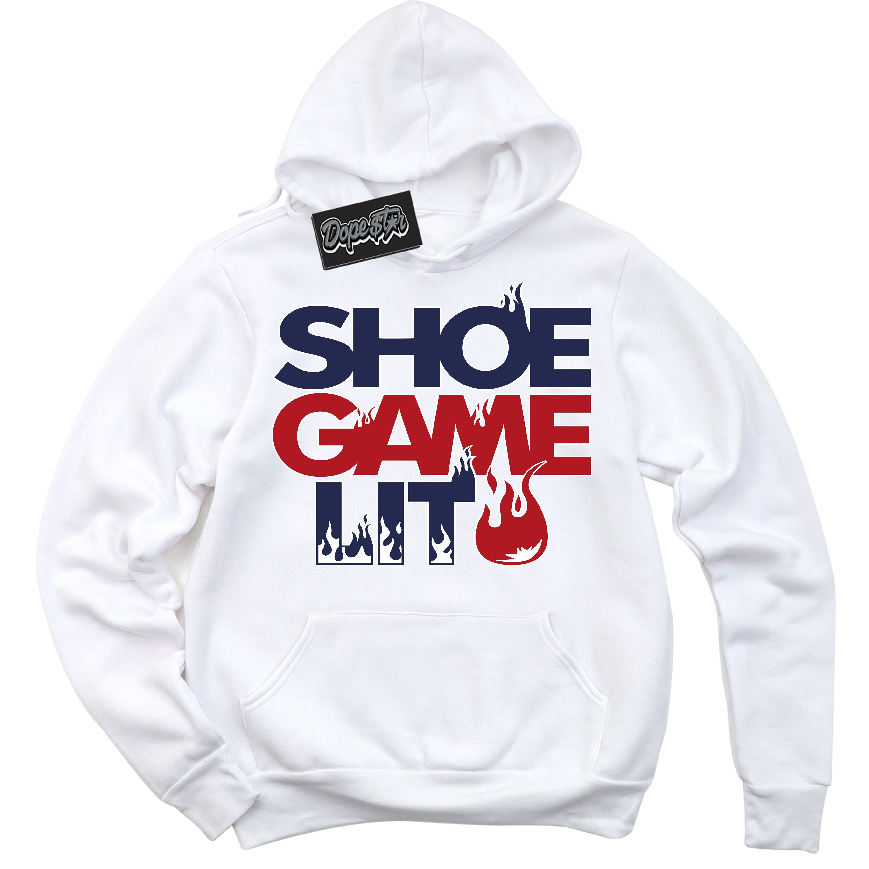 Cool White Hoodie with “ Shoe Game Lit '' design that Perfectly Matches Golf USA 1s Sneakers.