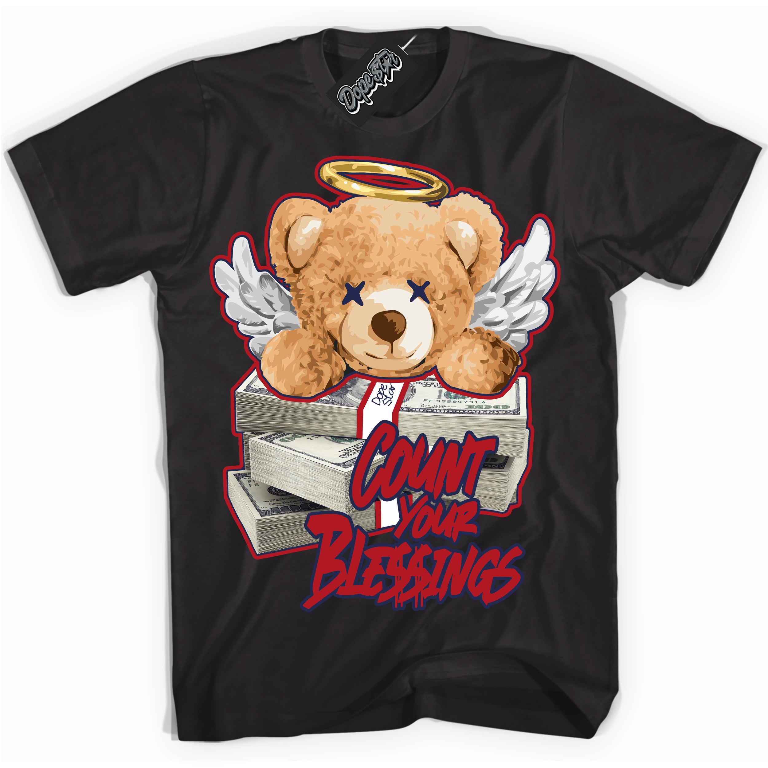Cool Black Shirt with “Count Your Blessings” design that perfectly matches the Howard University 1s Jordans.