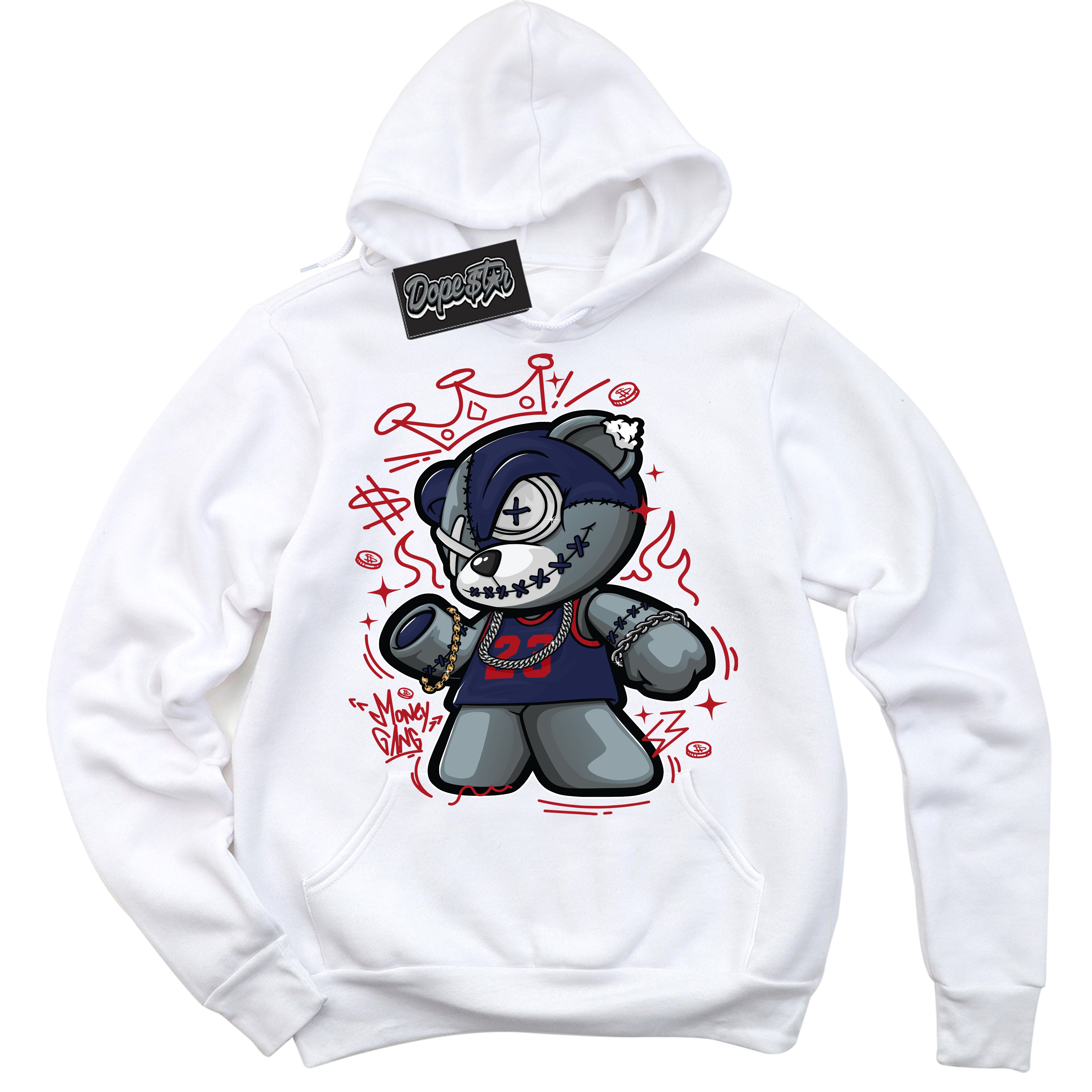 Cool White Hoodie with “Money Gang Bear” design that Perfectly Matches Howard University 1s Jordans.