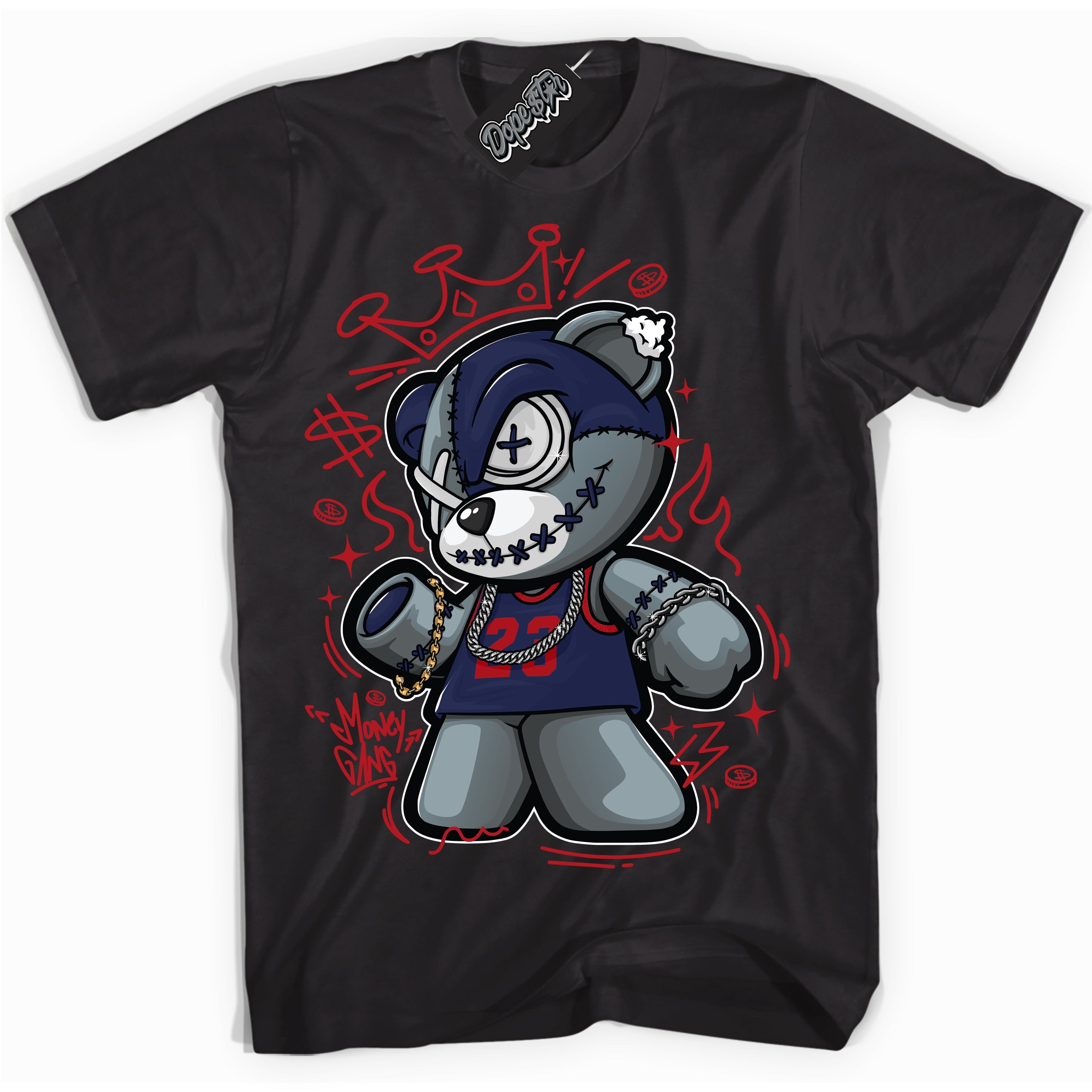Cool Black Shirt with “Money Gang Bear” design that perfectly matches the Howard University 1s Jordans.