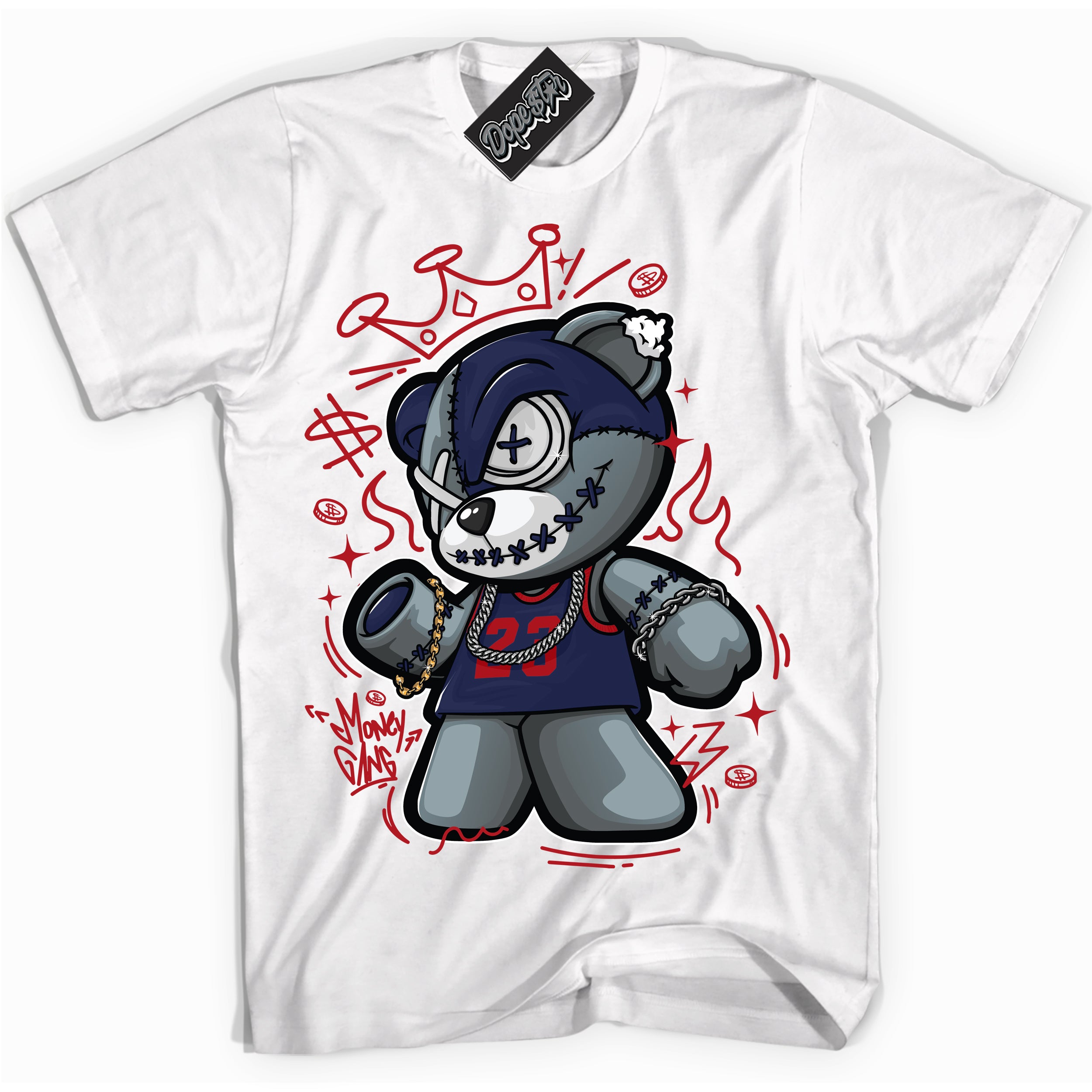Cool White Shirt with “Money Gang Bear” design that perfectly matches the Howard University 1s Jordans.