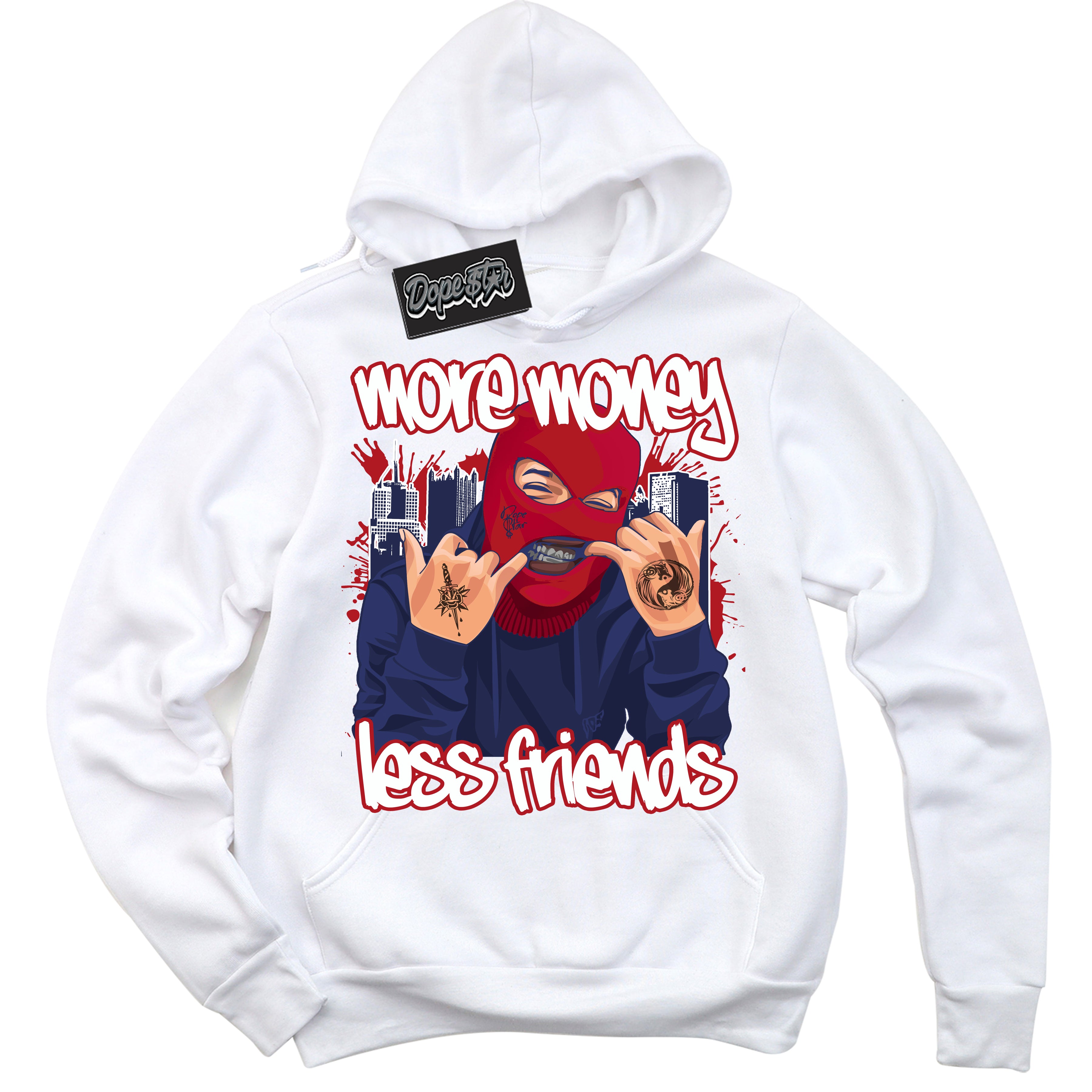 Cool White Hoodie with “More Money Less Friends” design that Perfectly Matches Howard University 1s Jordans.