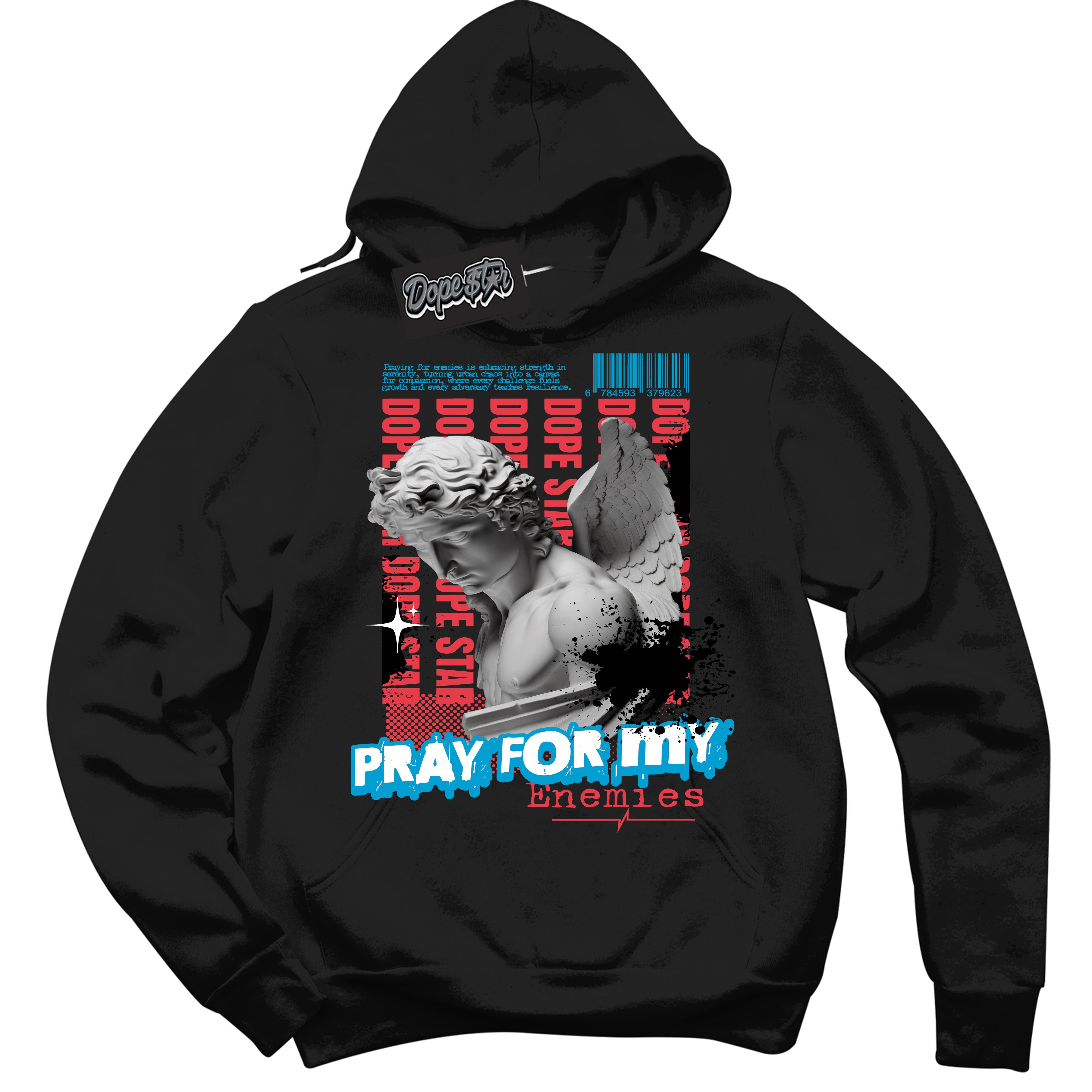 Cool Black Hoodie with “ Pray Enemies ” design that Perfectly Matches UNC To Chicago 1s Sneakers.