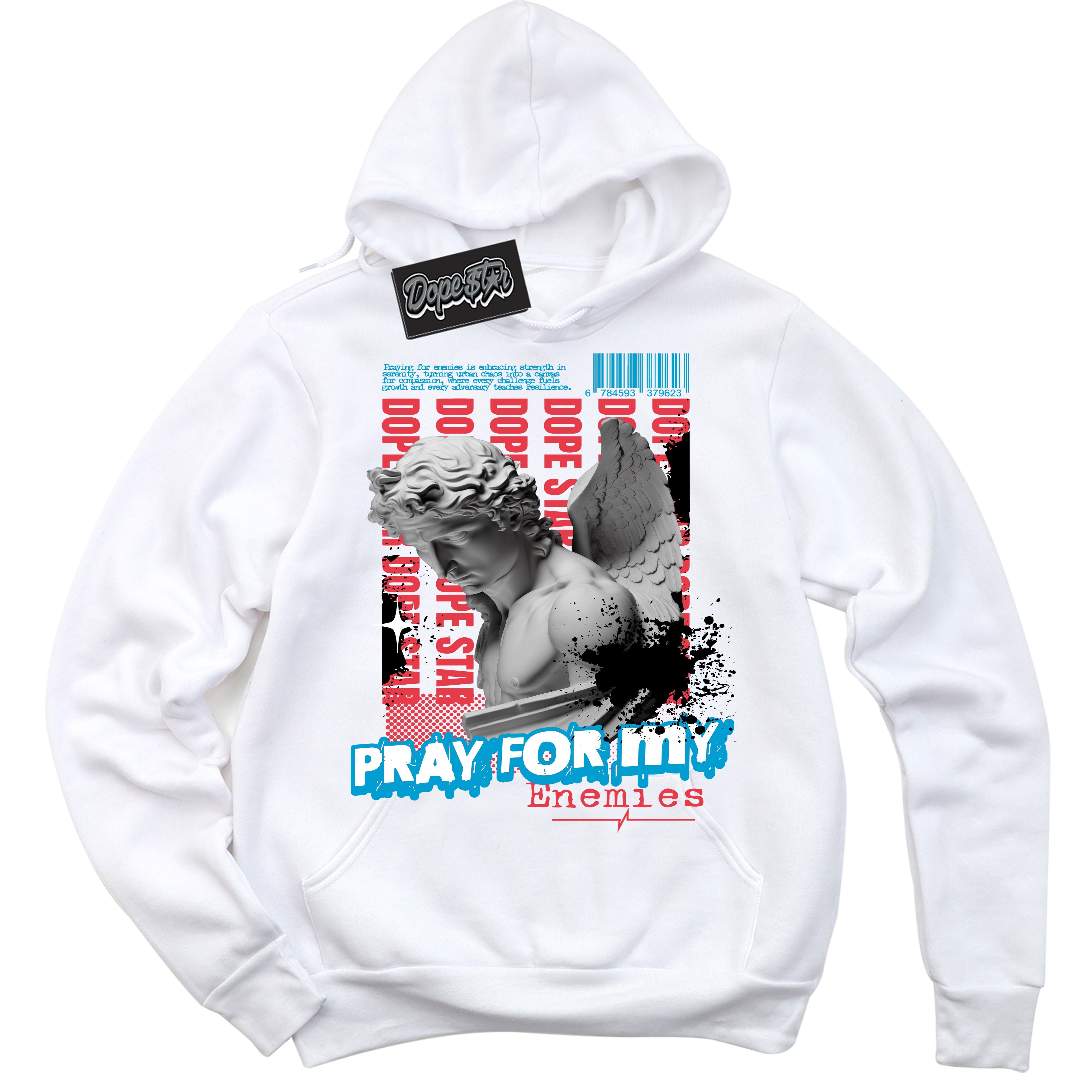 Cool White Hoodie with “ Pray Enemies ” design that Perfectly Matches UNC To Chicago 1s Sneakers.