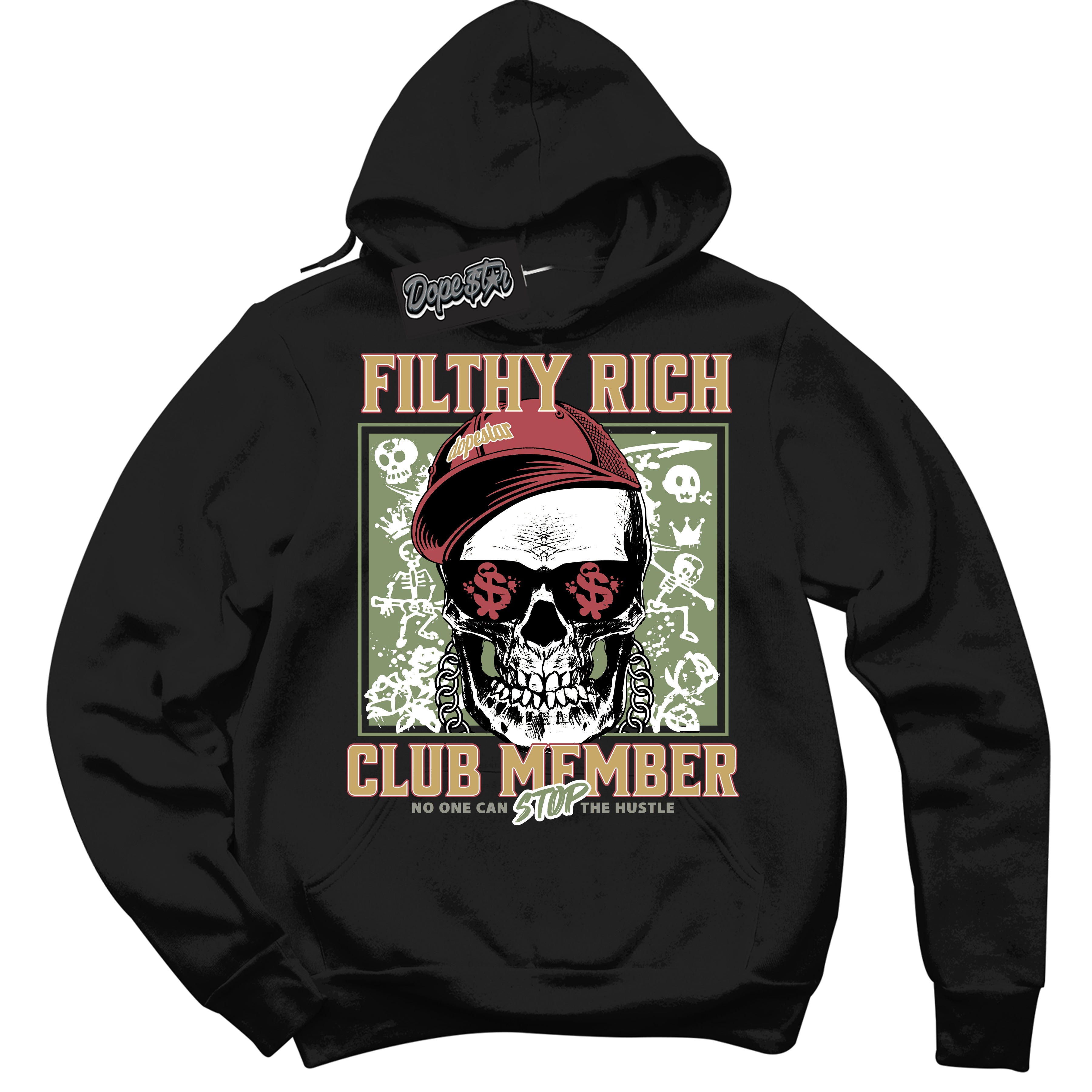 Cool Black Hoodie with “ Filthy Rich ” design that Perfectly Matches Year Of The Dragon 1s Sneakers.