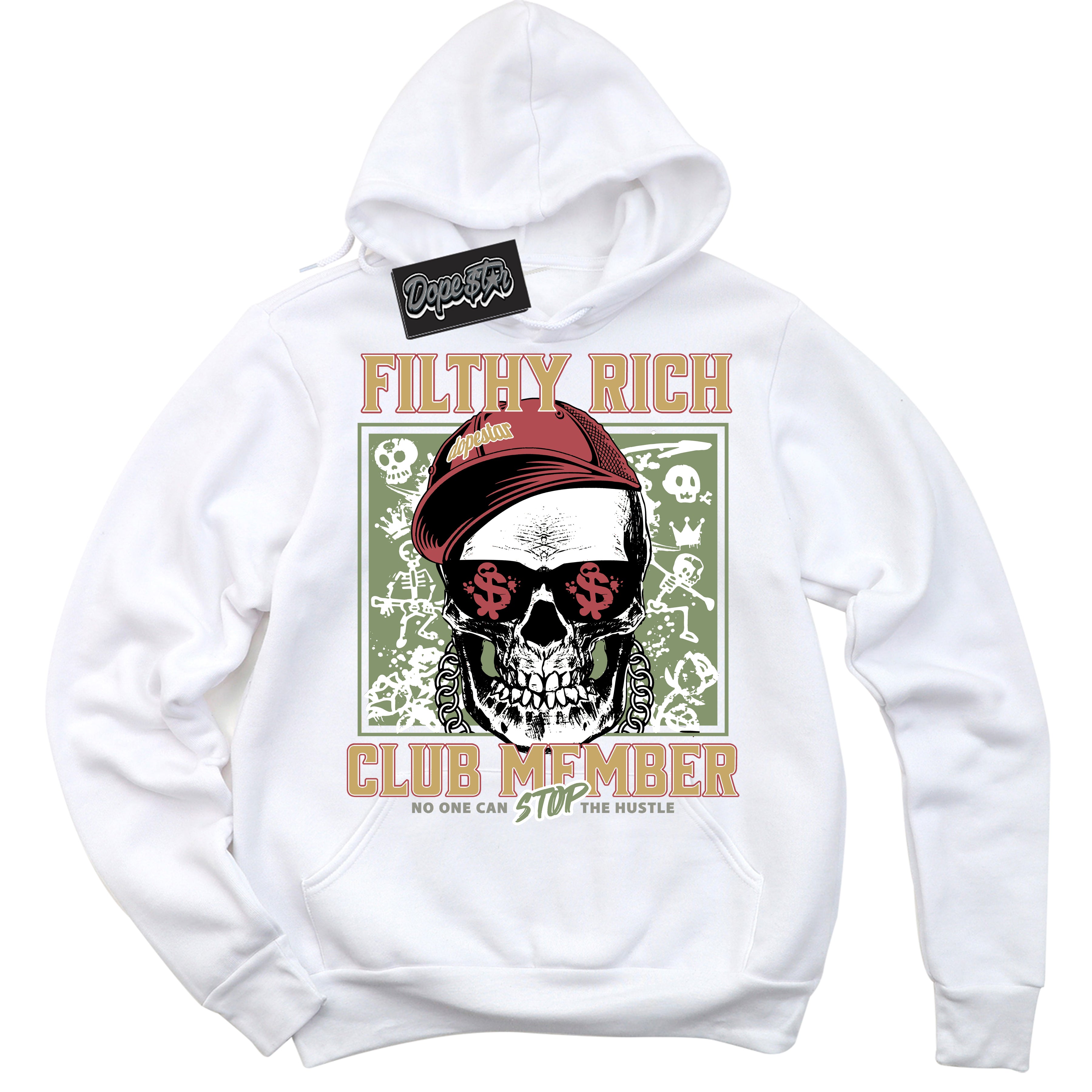 Cool White Hoodie with “ Filthy Rich ” design that Perfectly Matches Year Of The Dragon 1s Sneakers.