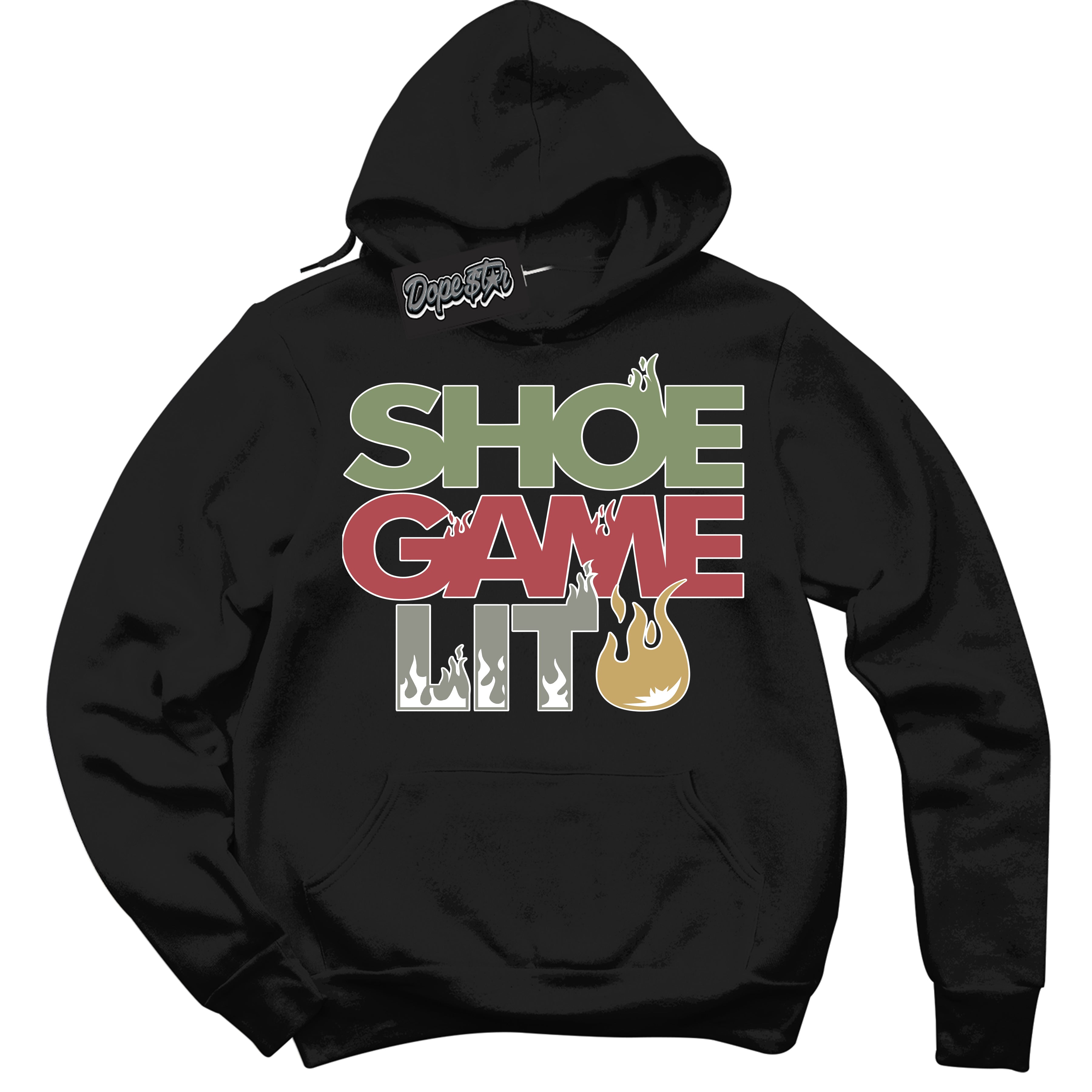 Cool Black Hoodie with “ Shoe Game Lit '' design that Perfectly Matches Year Of The Dragon 1s Sneakers.