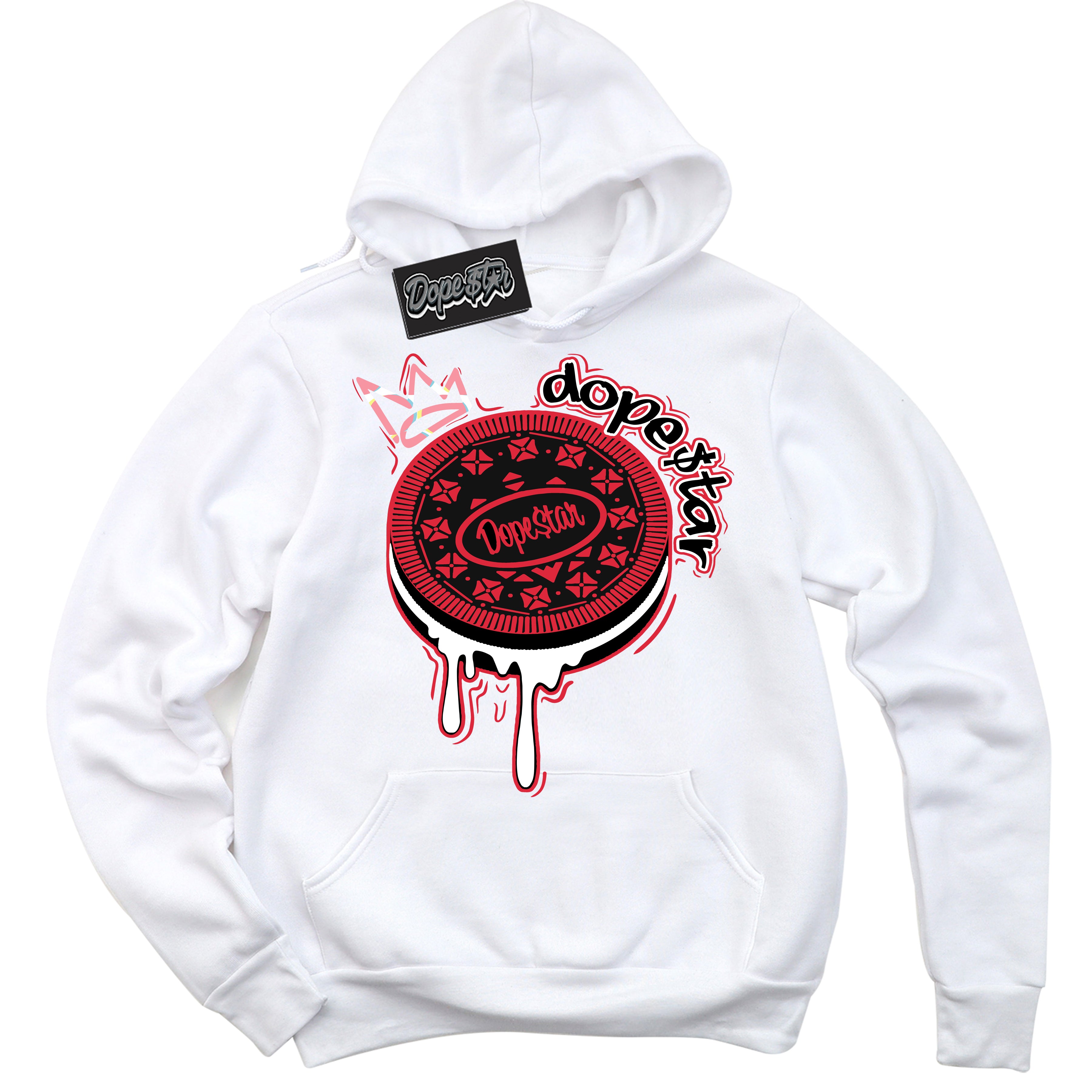 Cool White Graphic DopeStar Hoodie with “ Oreo DS “ print, that perfectly matches Spider-Verse 1s sneakers