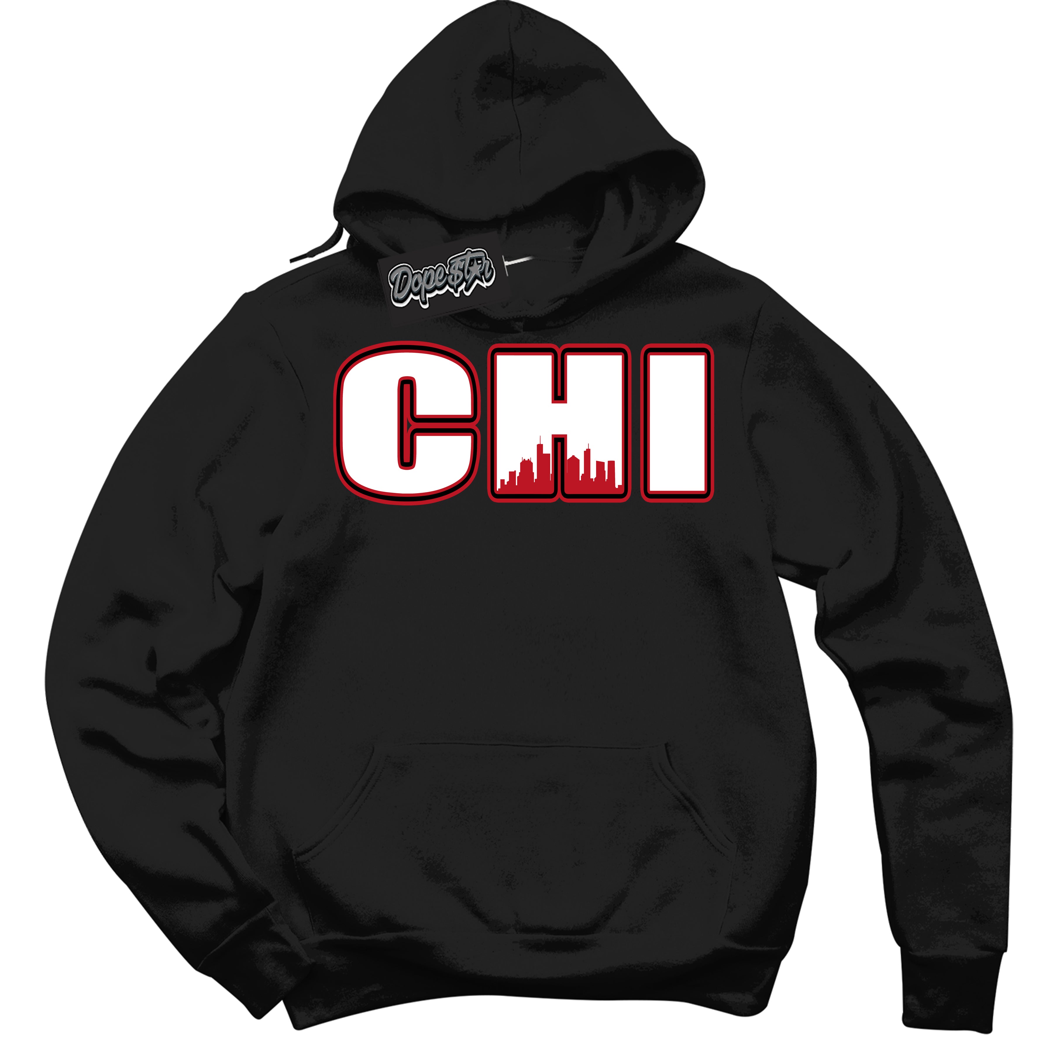 Cool Black Hoodie with “ Chicago ” design that Perfectly Matches Trophy Room 1s Jordans.