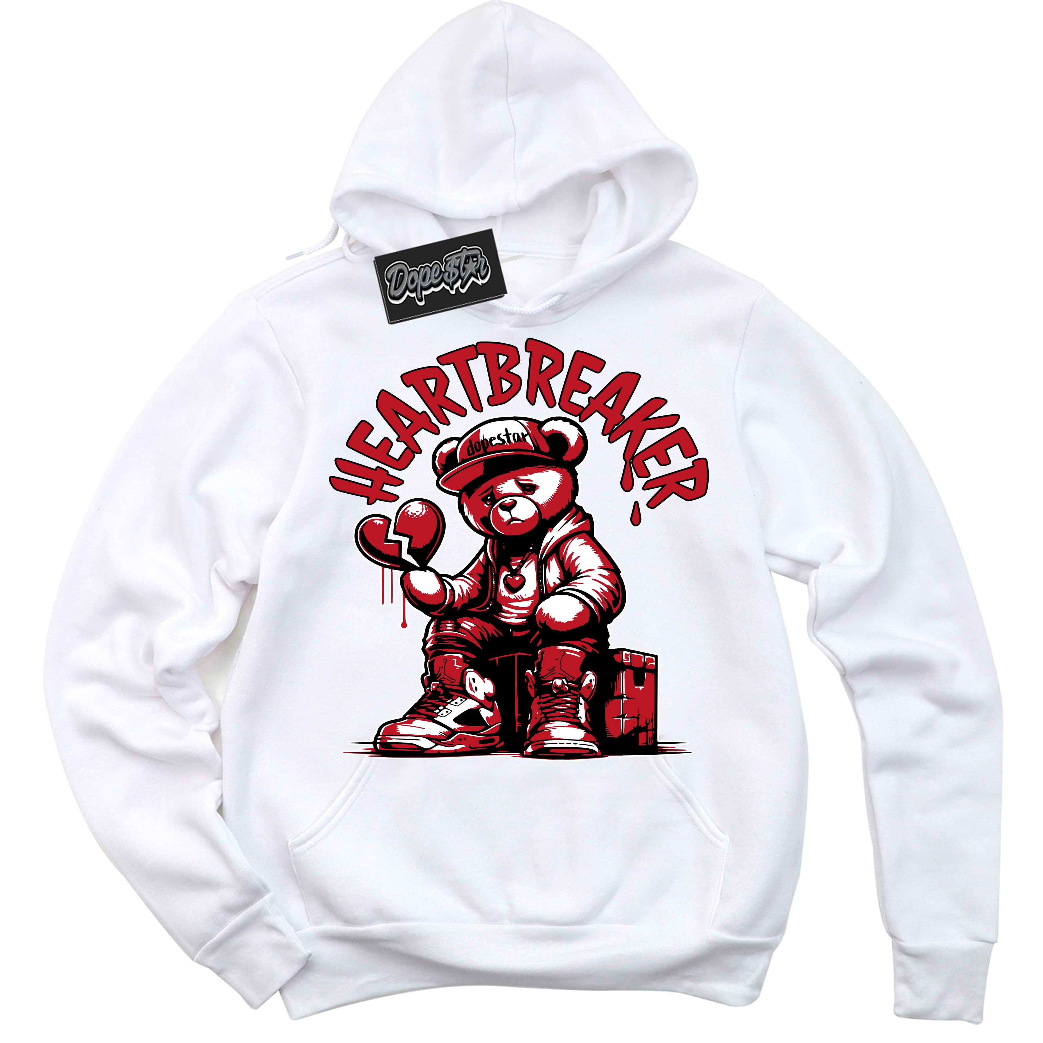 Cool White Hoodie with “ Heartbreaker Bear ” design that Perfectly Matches Trophy Room 1s Jordans.