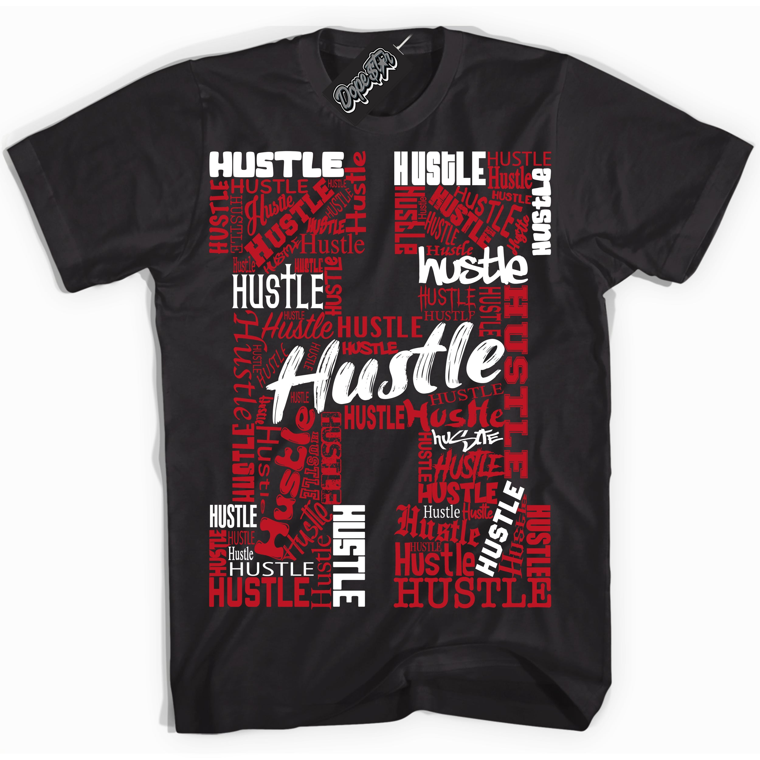 Cool Black Shirt with “ Hustle H ” design that perfectly matches Trophy Room 1s Jordans.