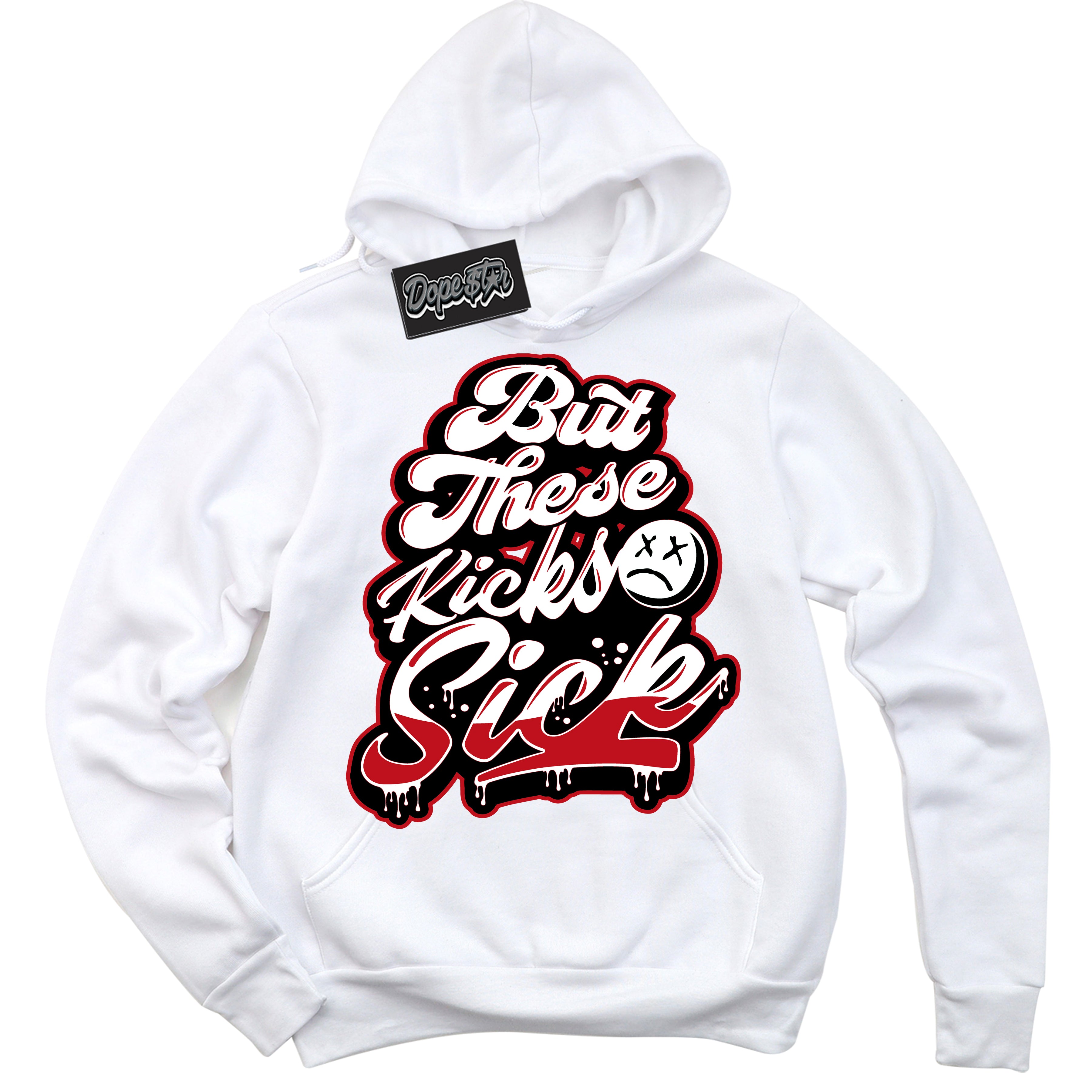 Cool White Hoodie with “ Kick Sick ” design that Perfectly Matches Trophy Room 1s Jordans.