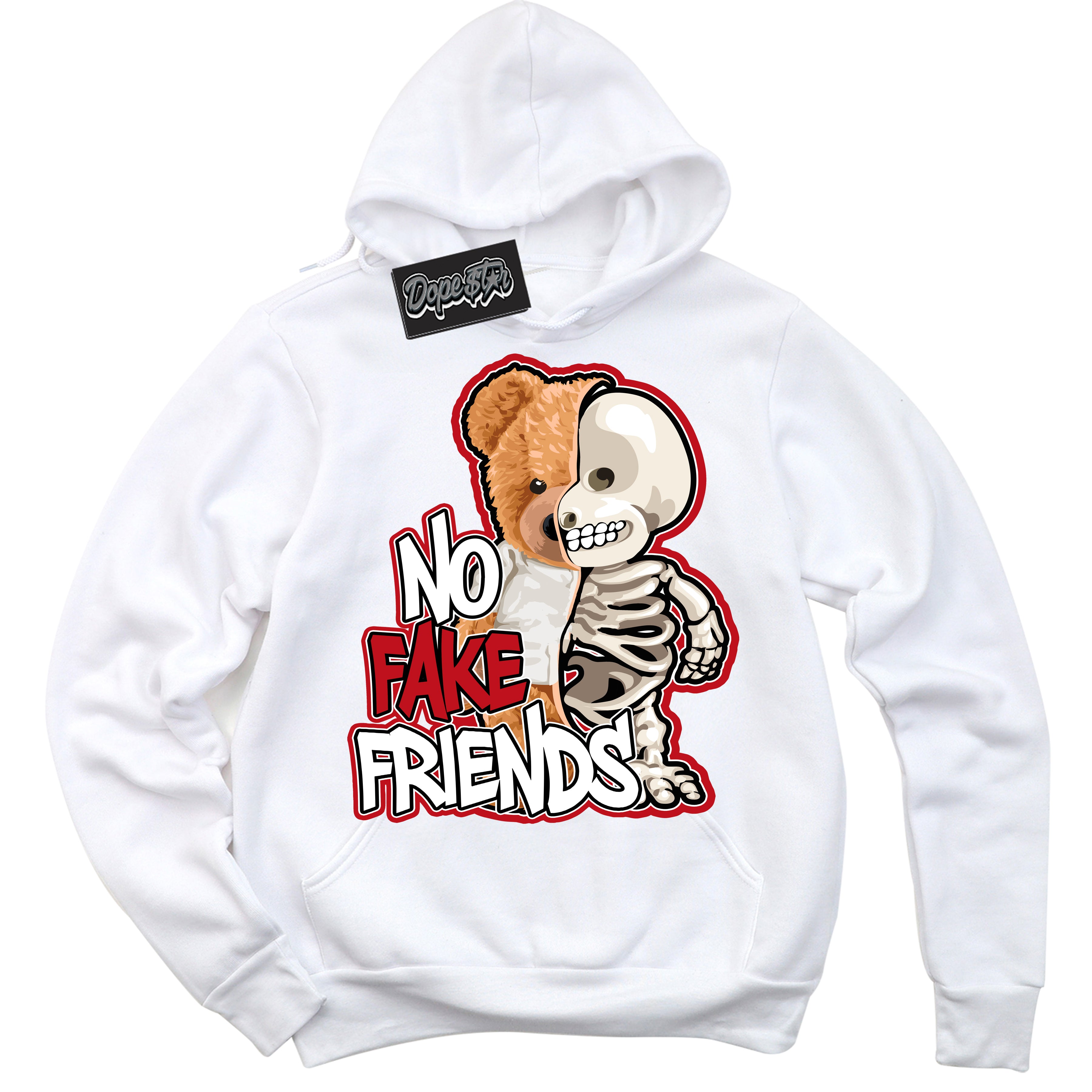 Cool White Hoodie with “ No Fake Friends ” design that Perfectly Matches Trophy Room 1s Jordans.