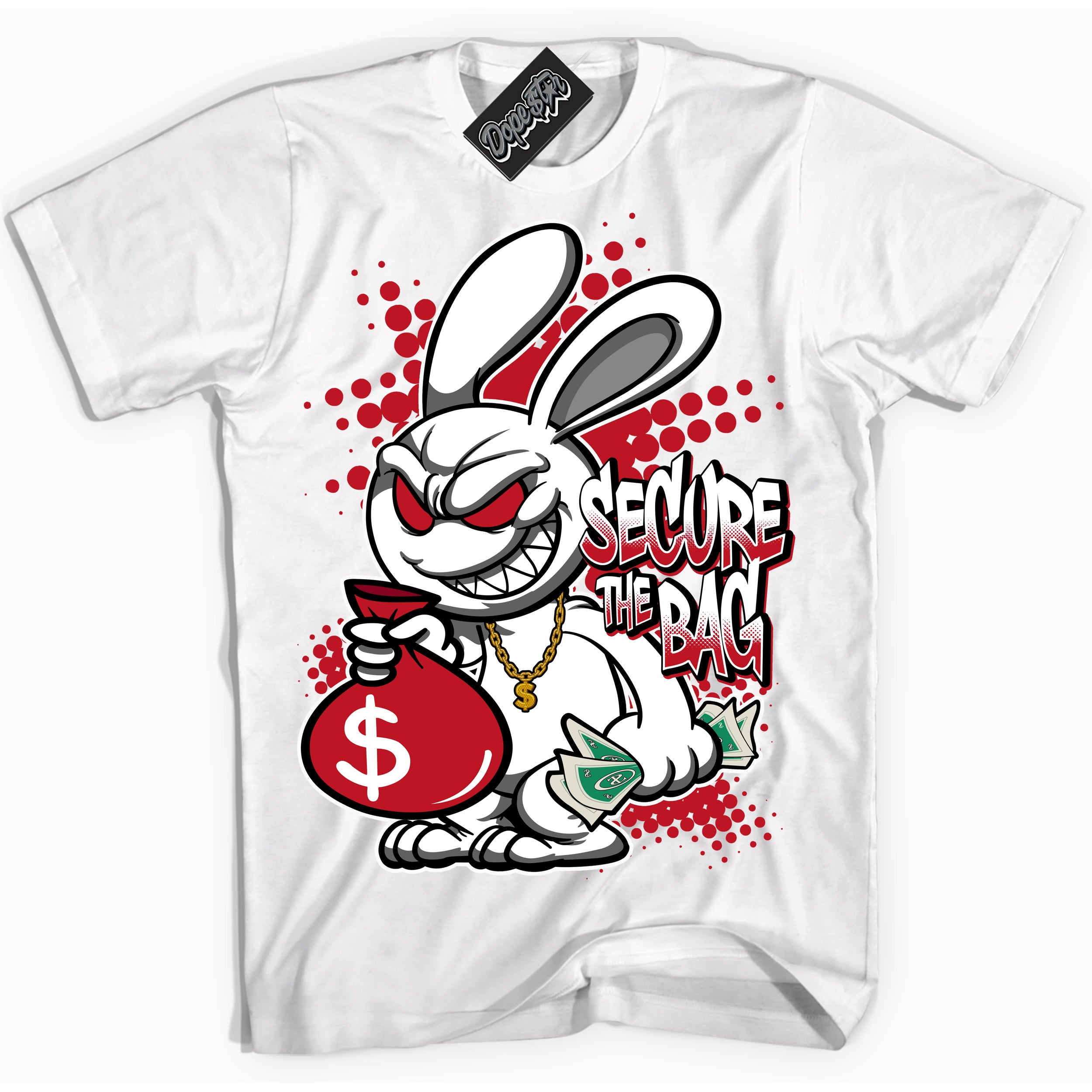 Cool White Shirt with “ Secure The Bag ” design that perfectly matches Trophy Room 1s Jordans.