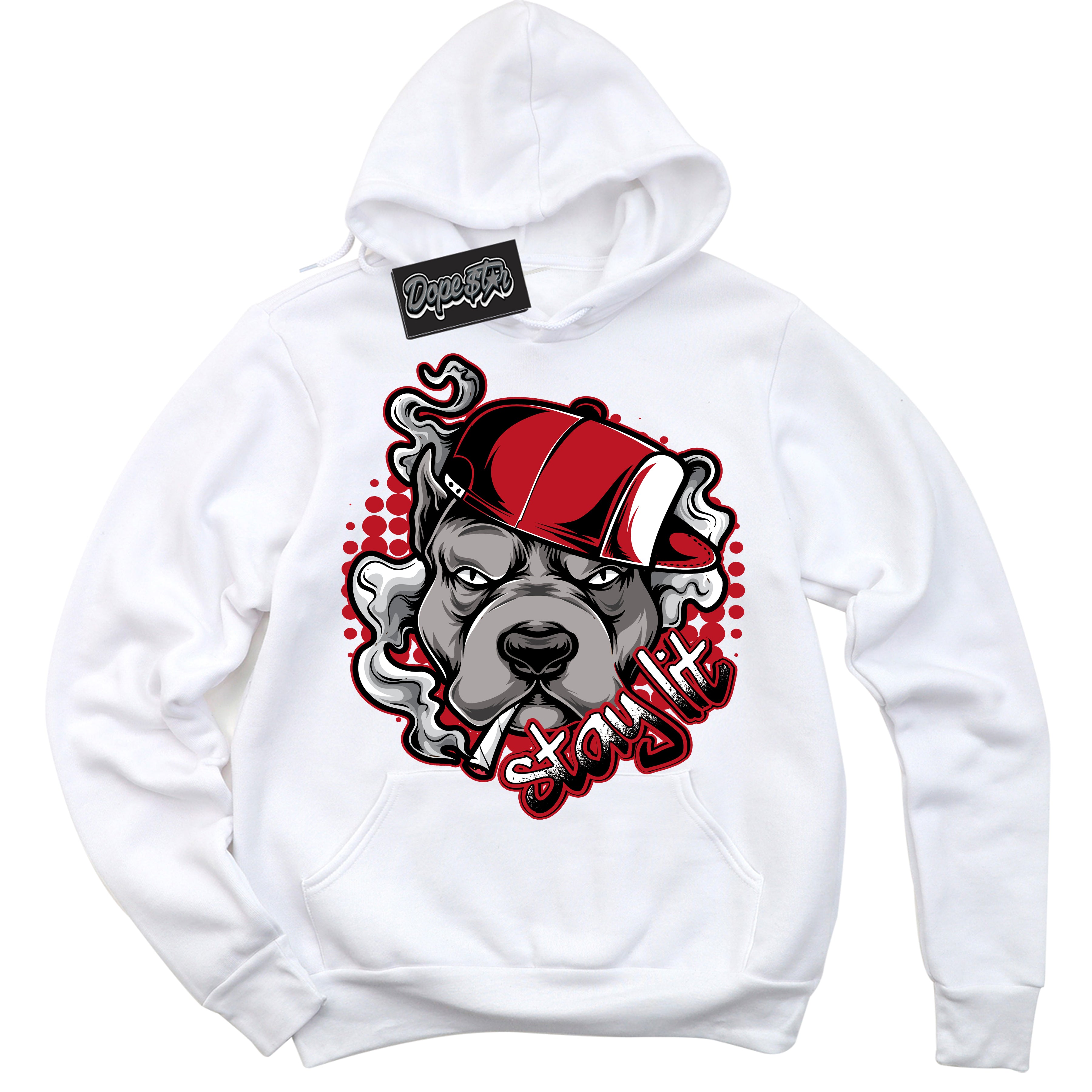 Cool White Hoodie with “ Stay Lit ” design that Perfectly Matches Trophy Room 1s Jordans.