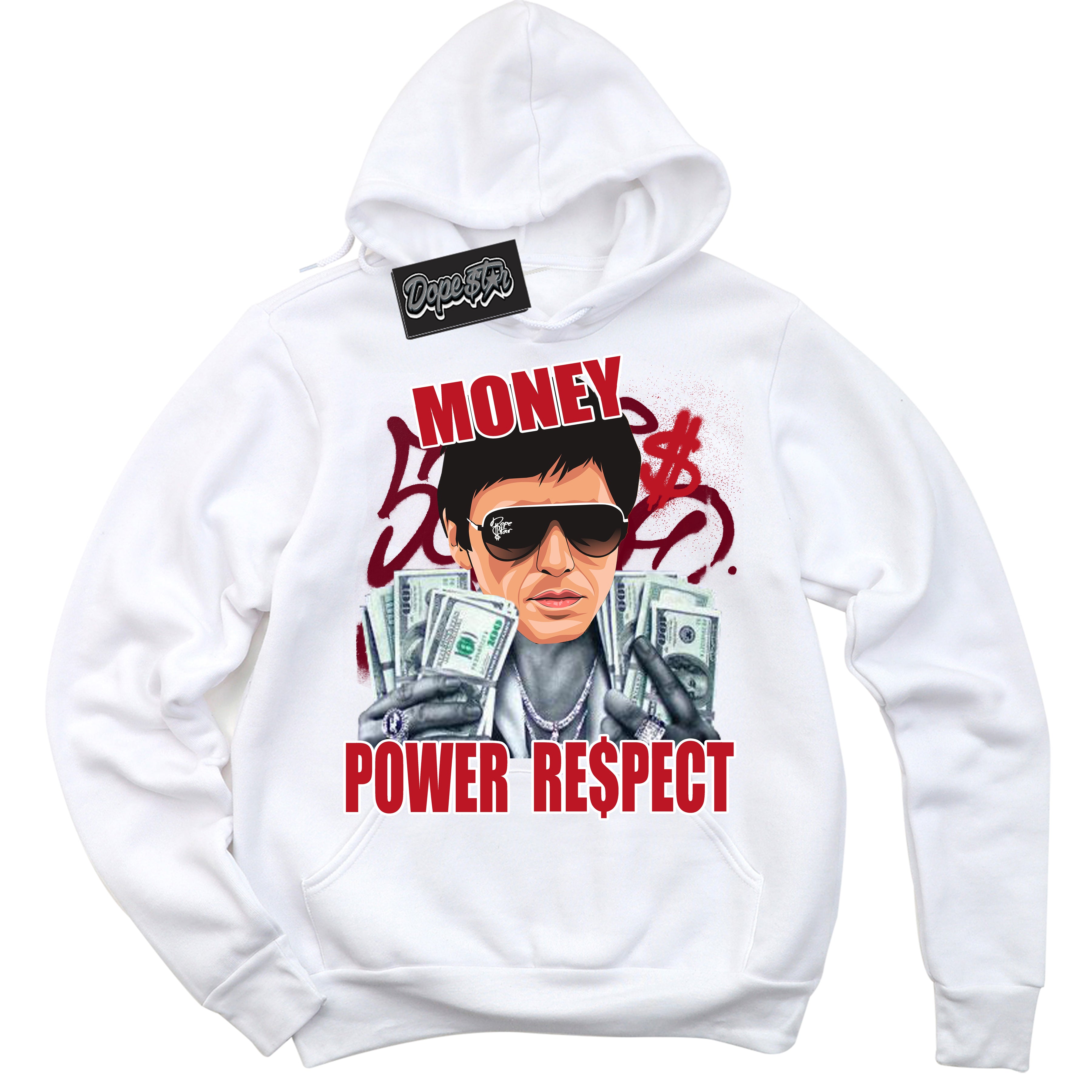 Cool White Hoodie with “ Tony Montana ” design that Perfectly Matches Trophy Room 1s Jordans.