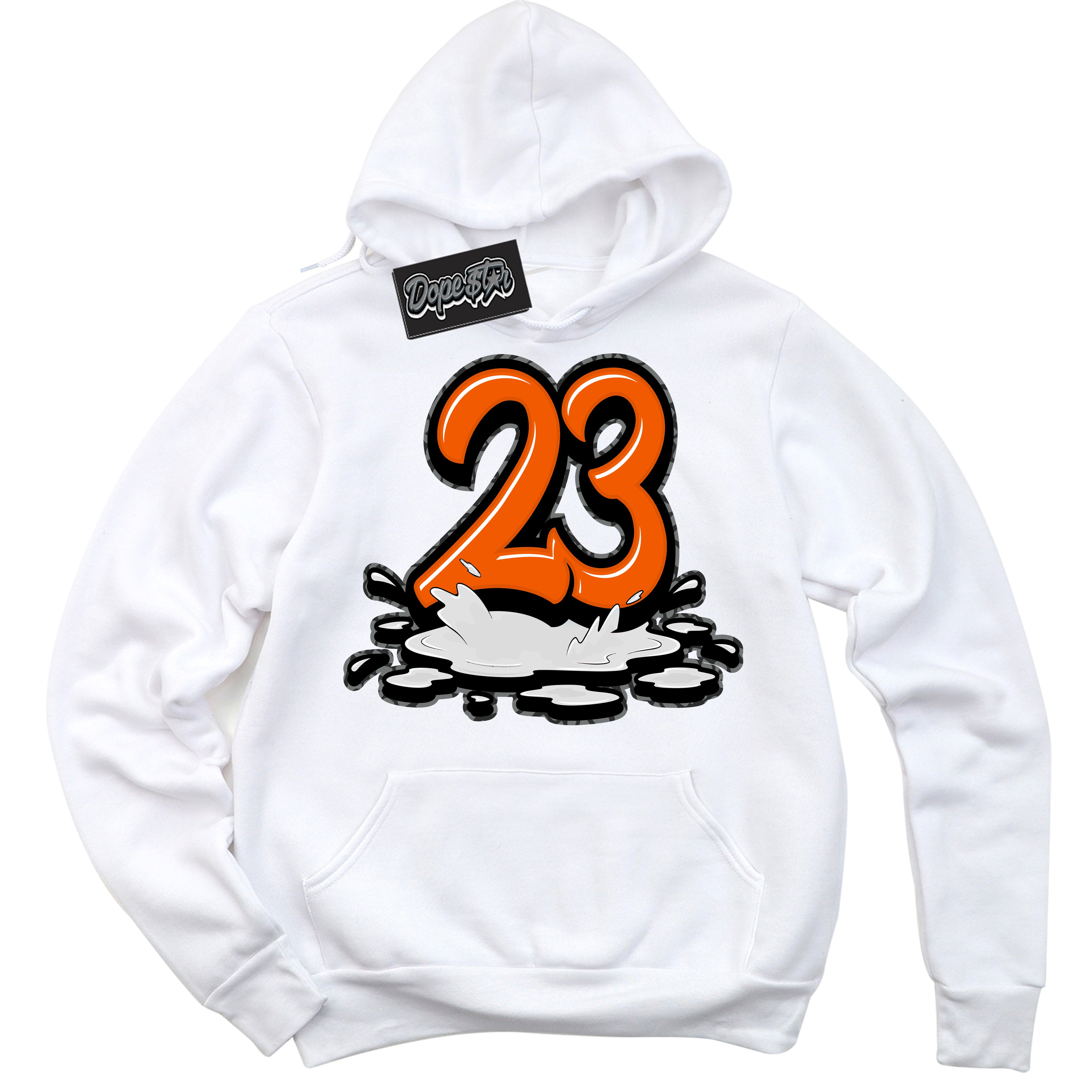 Cool White Graphic DopeStar Hoodie with “ 23 Melting “ print, that perfectly matches Fear Pack 3s sneakers