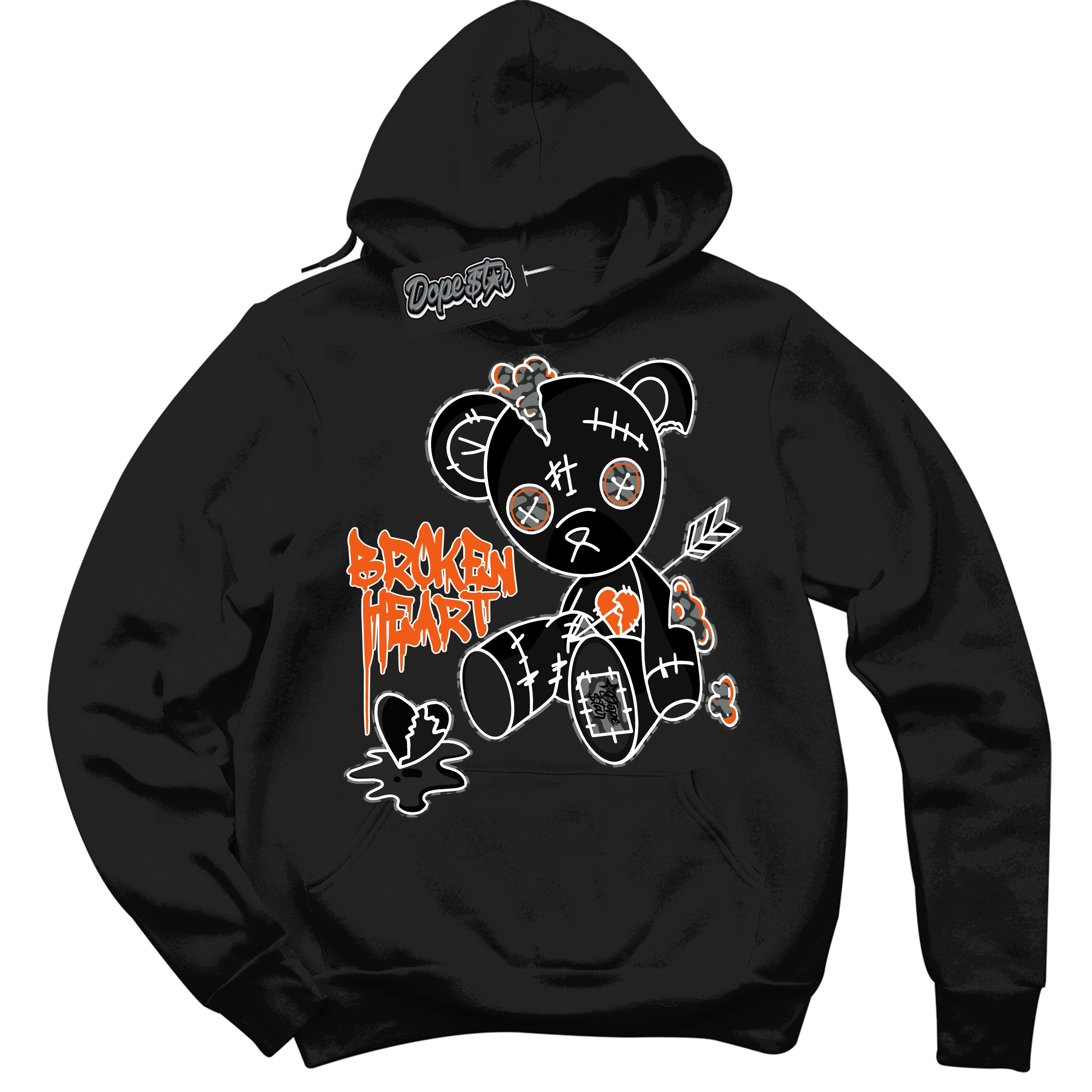 Cool Black Graphic DopeStar Hoodie with “ Broken Heart Bear “ print, that perfectly matches Fear Pack 3s sneakers