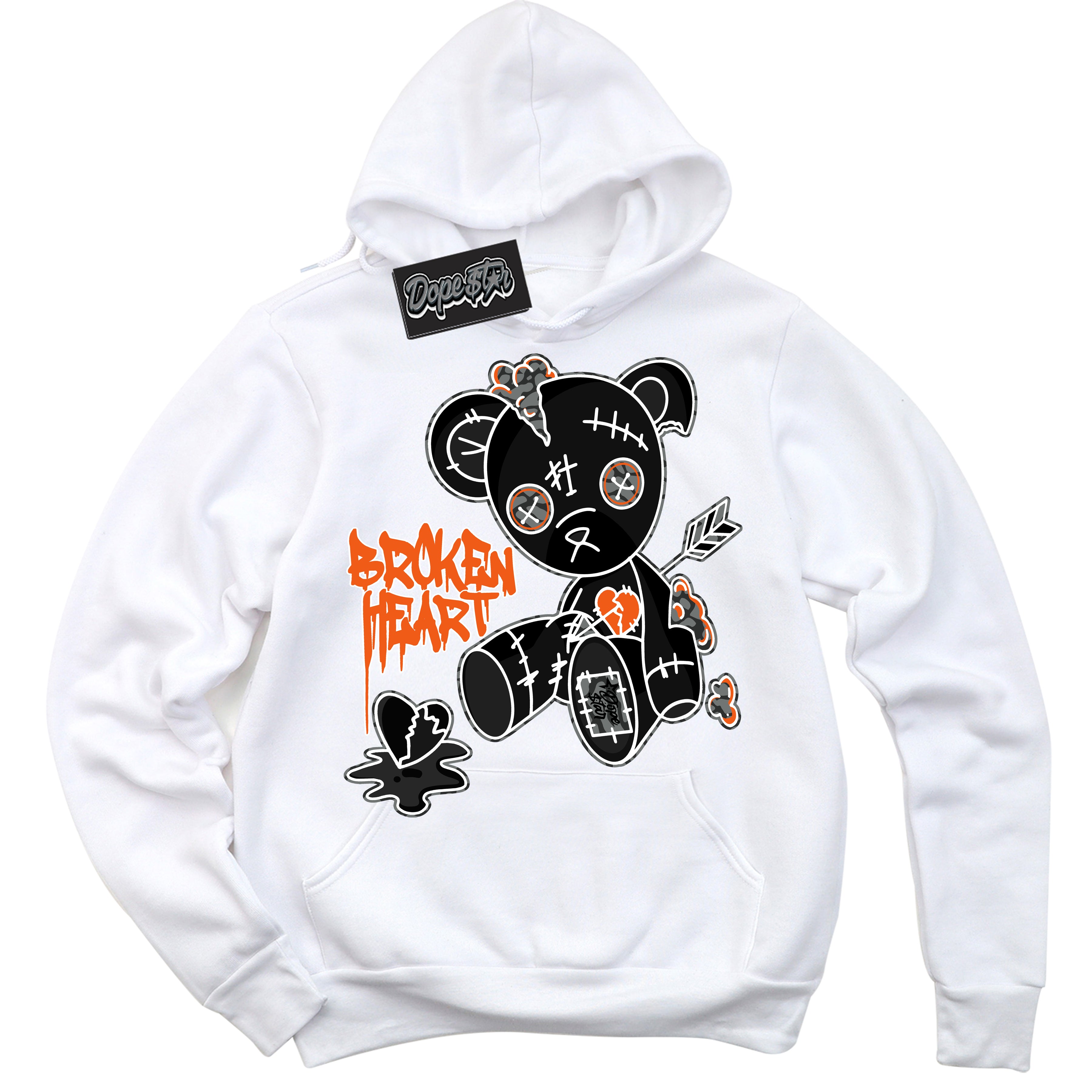 Cool White Graphic DopeStar Hoodie with “ Broken Heart Bear “ print, that perfectly matches Fear Pack 3s sneakers