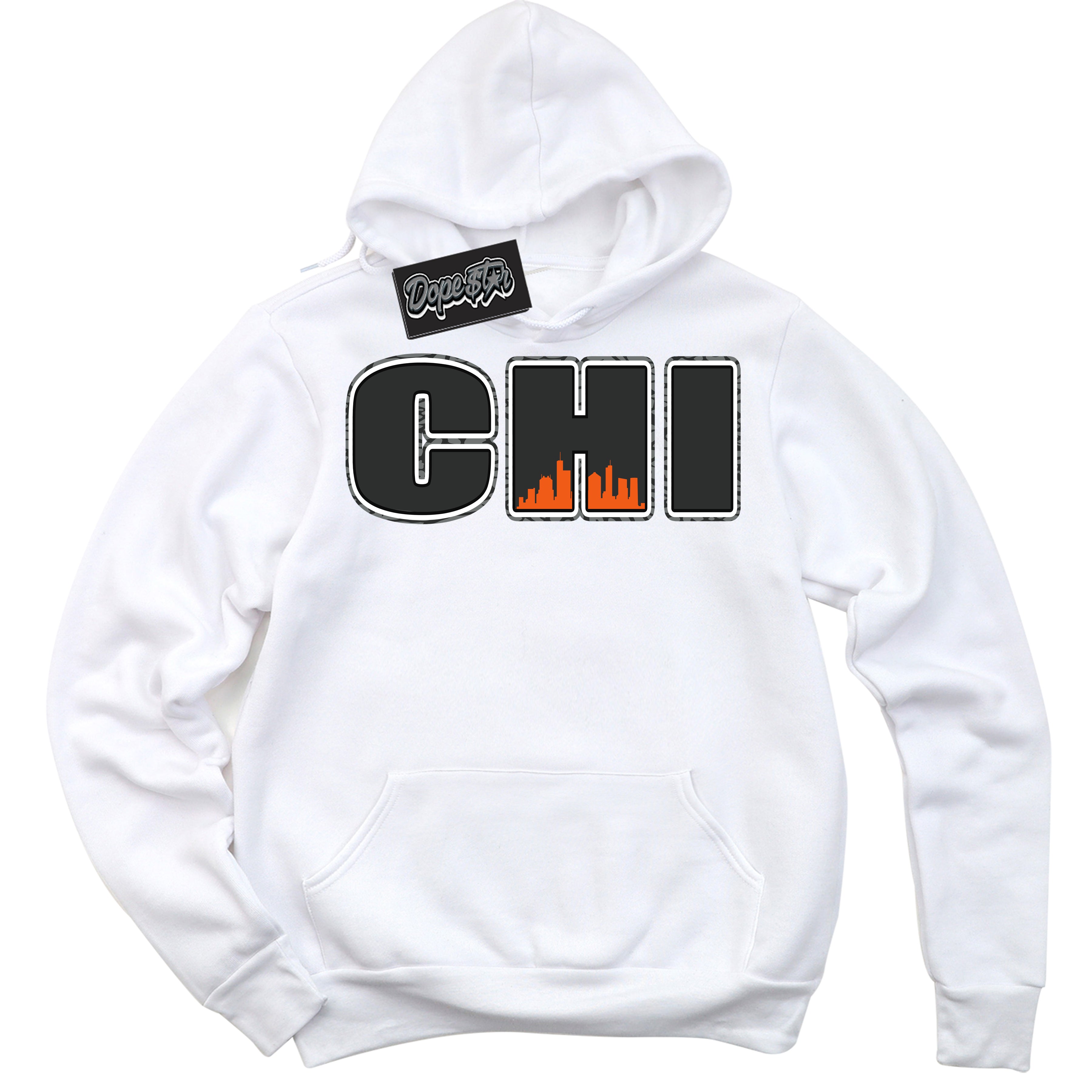 Cool White Graphic DopeStar Hoodie with “ Chicago “ print, that perfectly matches Fear Pack 3s sneakers