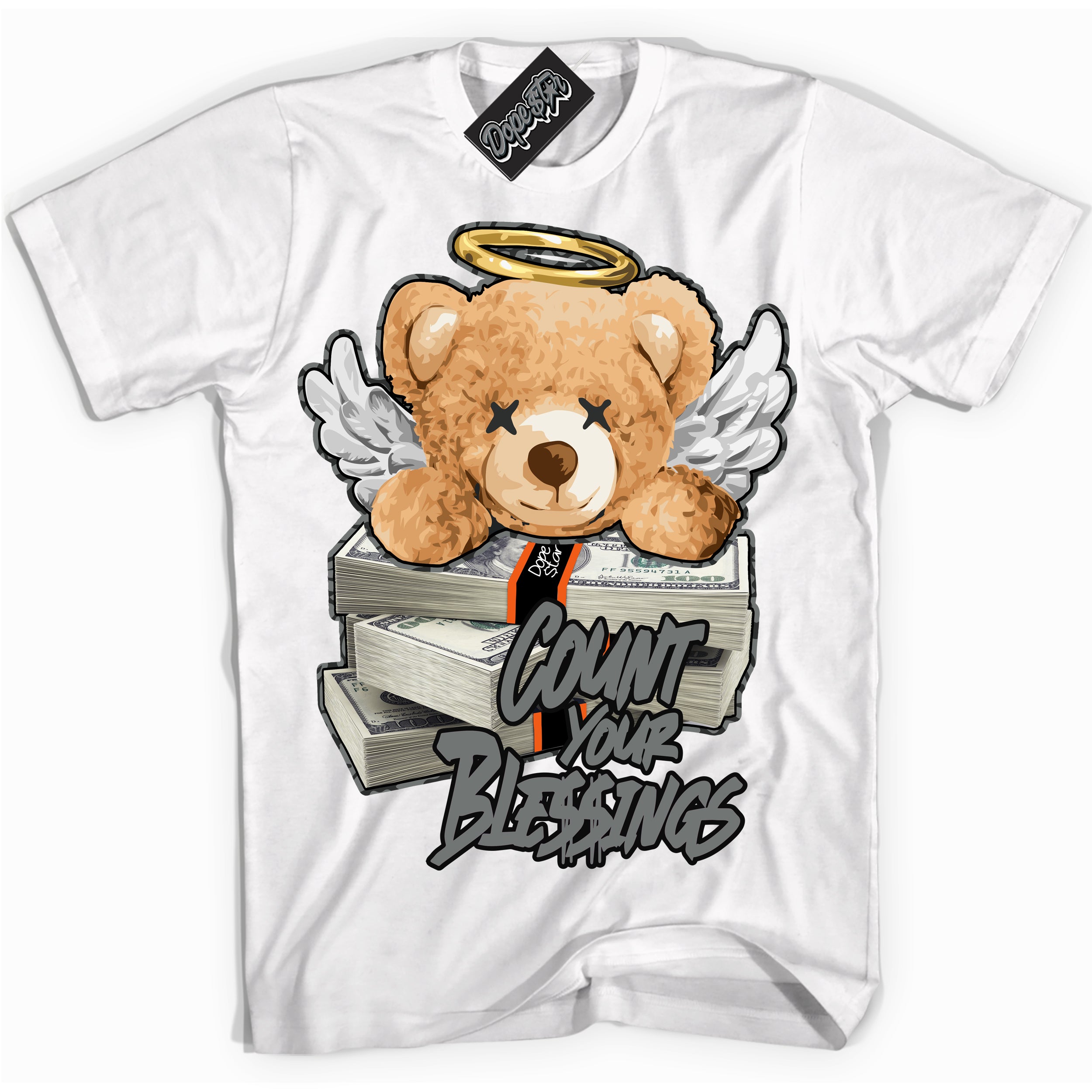 Cool White graphic tee with “ Count Your Blessings ” design, that perfectly matches Fear Pack 3s sneakers