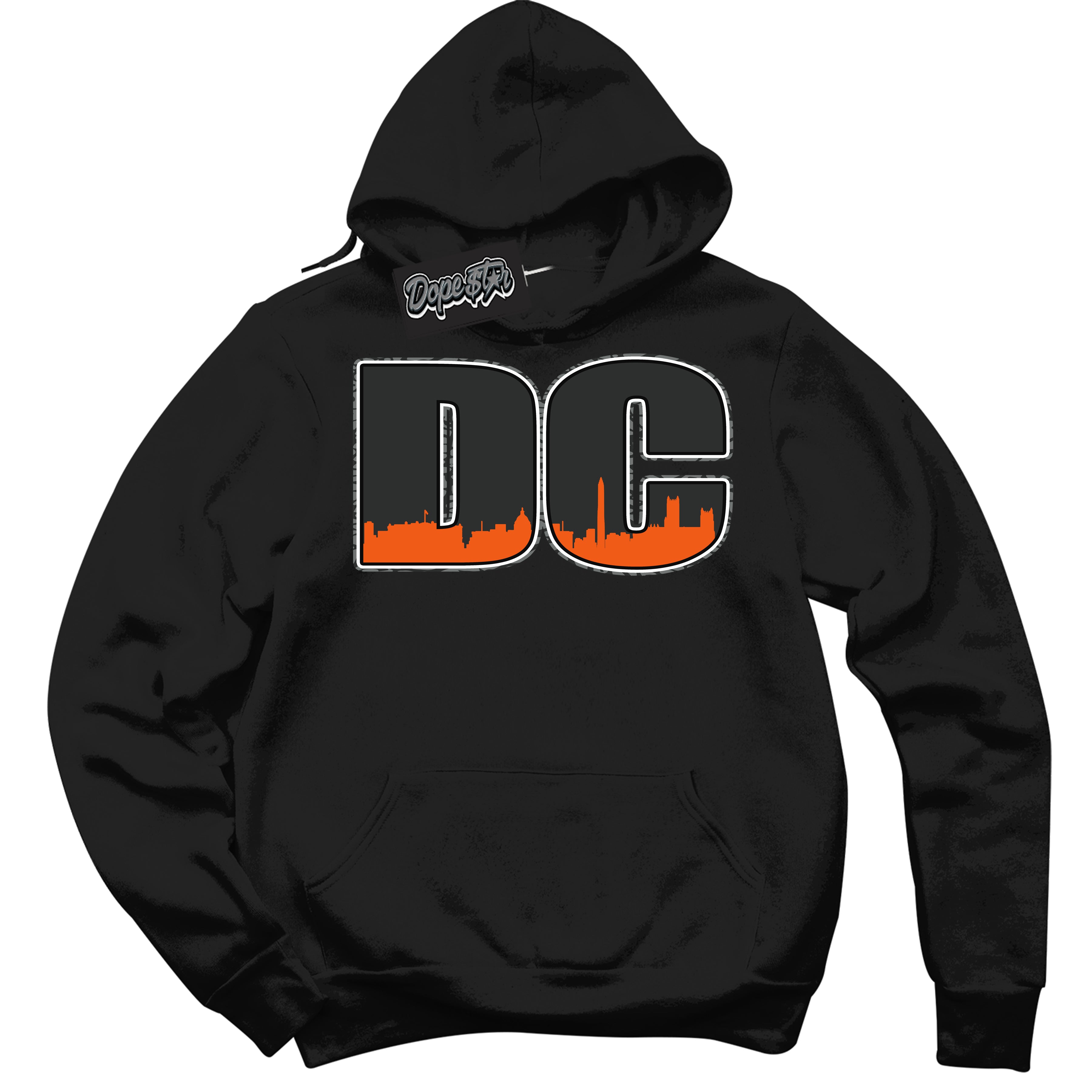 Cool Black Graphic DopeStar Hoodie with “ DC “ print, that perfectly matches Fear Pack 3s sneakers