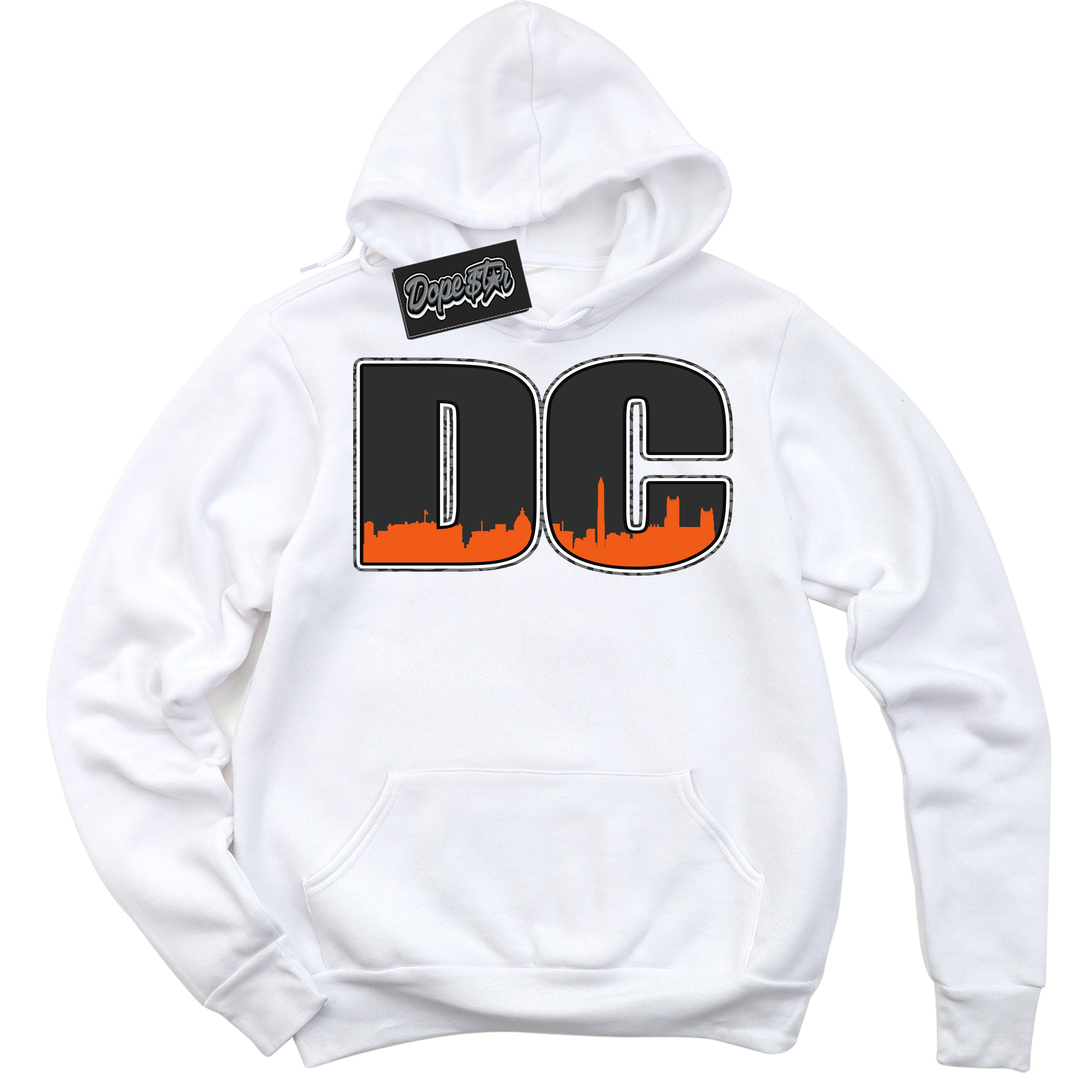Cool White Graphic DopeStar Hoodie with “ DC “ print, that perfectly matches Fear Pack 3s sneakers