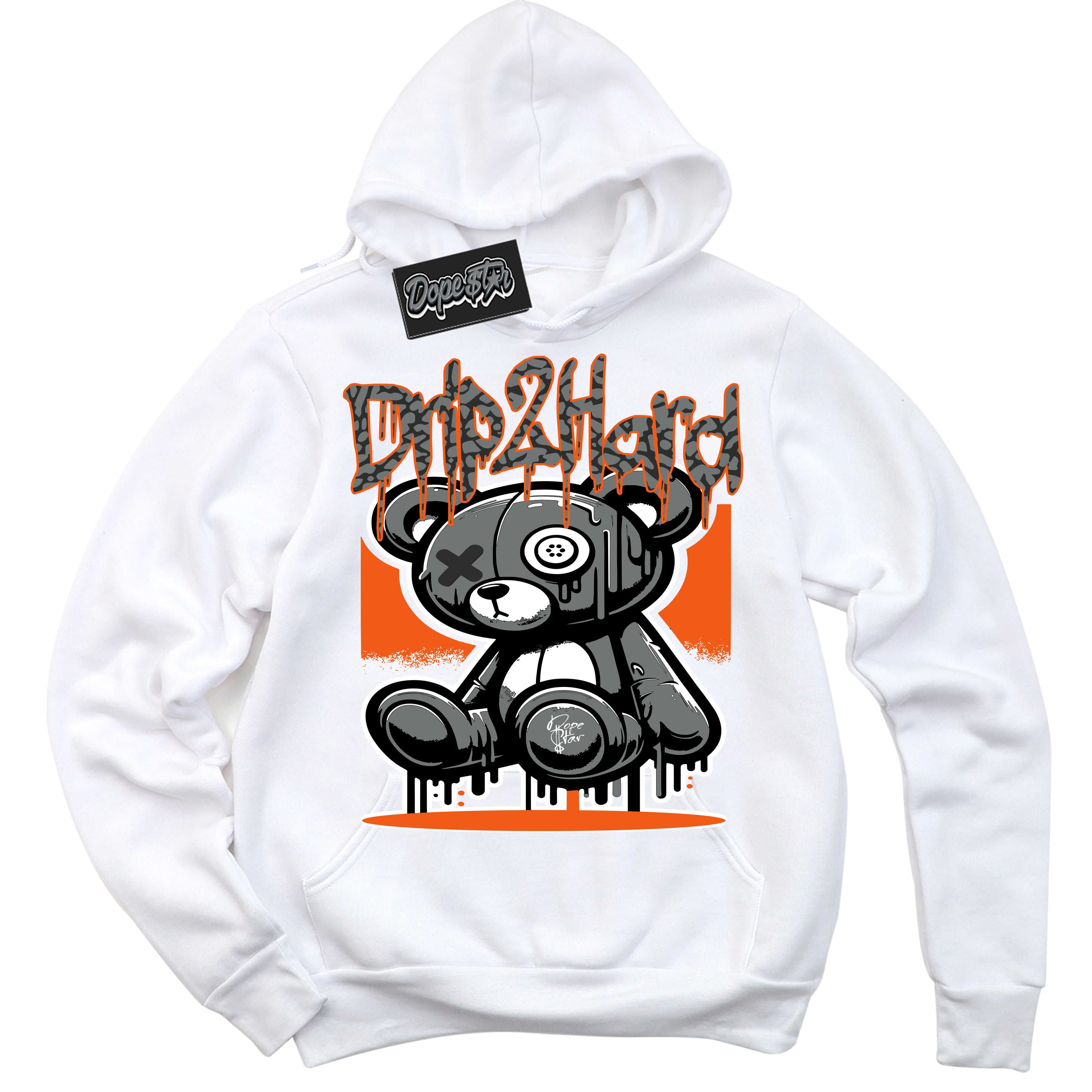 Cool White Graphic DopeStar Hoodie with “ Drip 2 Hard “ print, that perfectly matches Fear Pack 3s sneakers