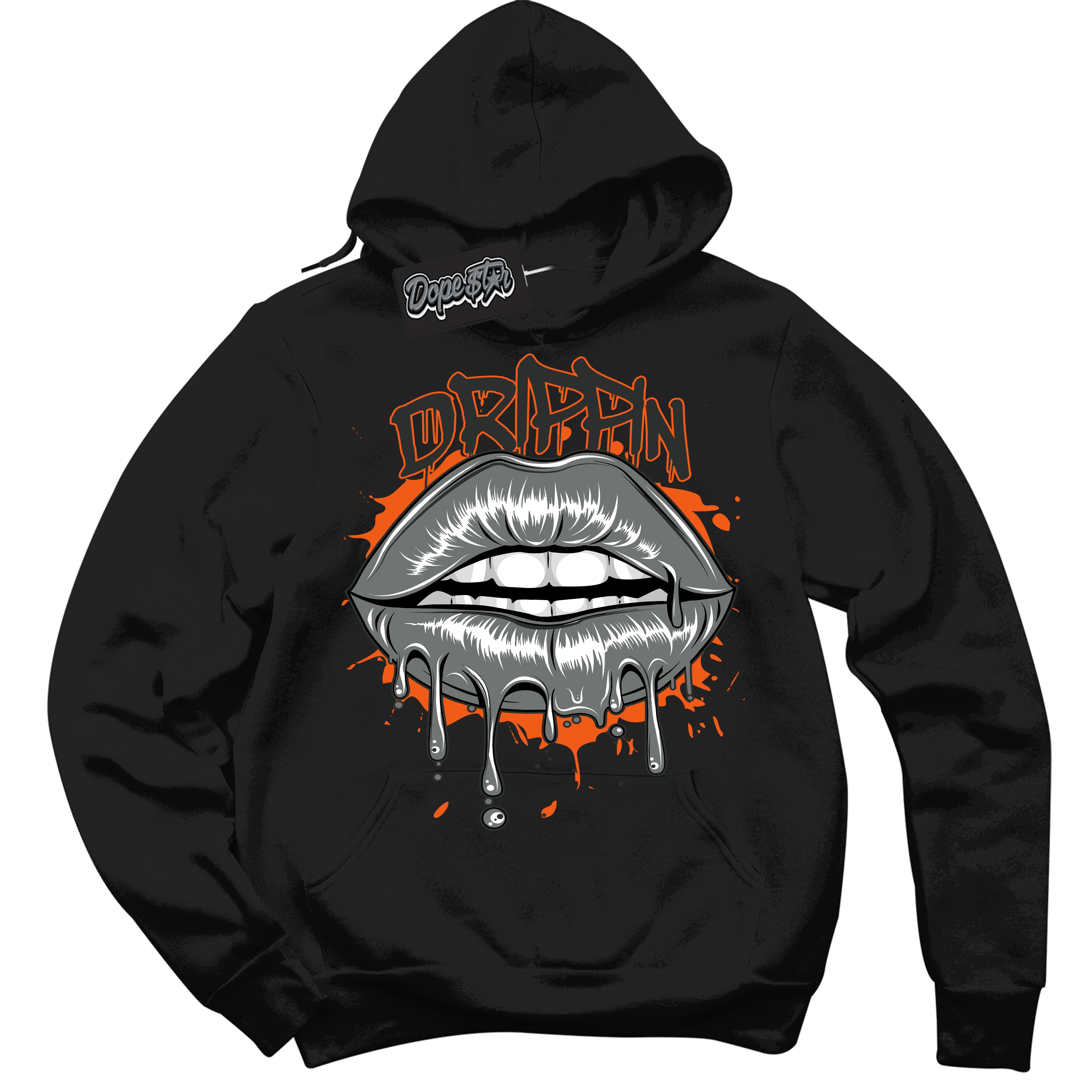 Cool Black Graphic DopeStar Hoodie with “ Drippin “ print, that perfectly matches Fear Pack 3s sneakers