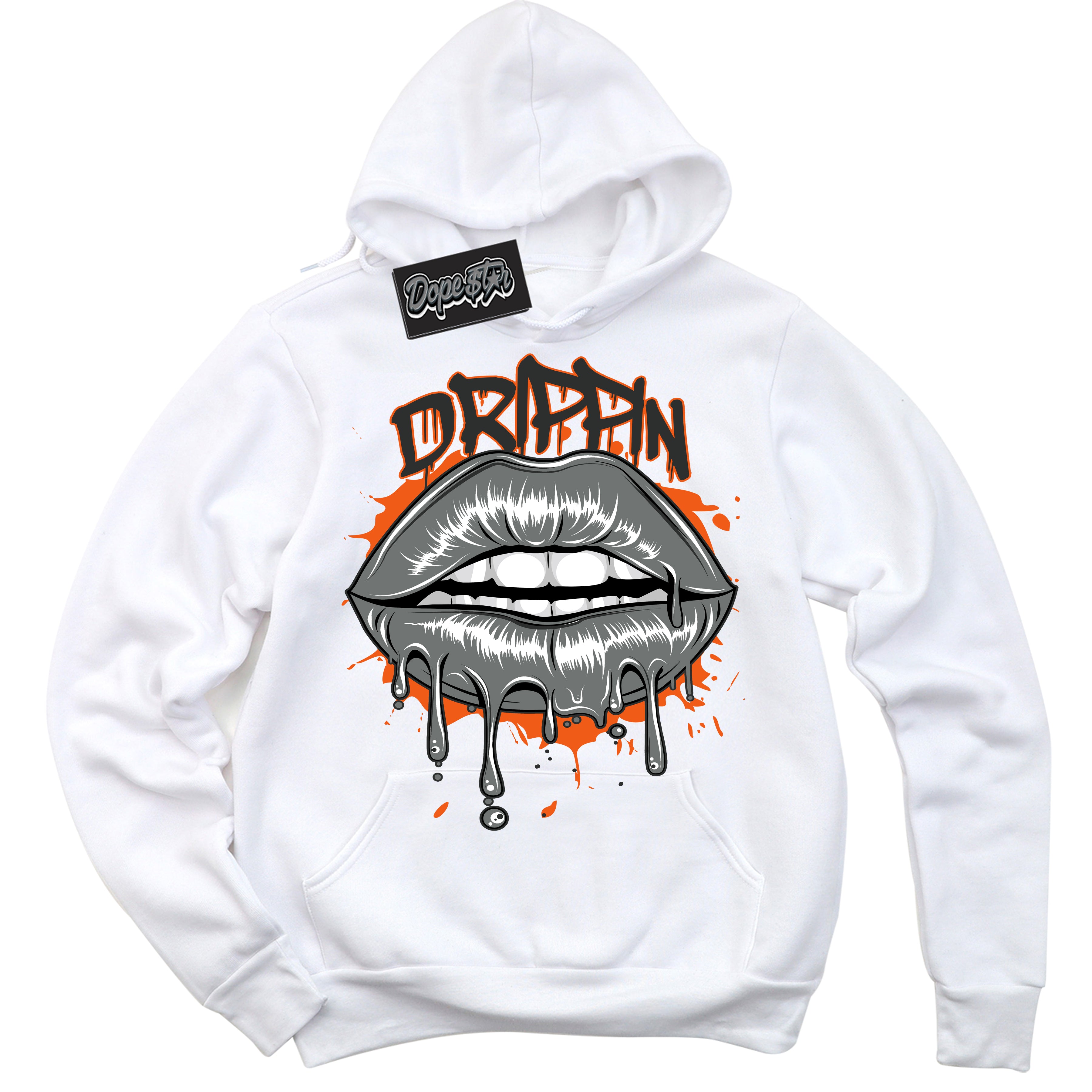 Cool White Graphic DopeStar Hoodie with “ Drippin “ print, that perfectly matches Fear Pack 3s sneakers
