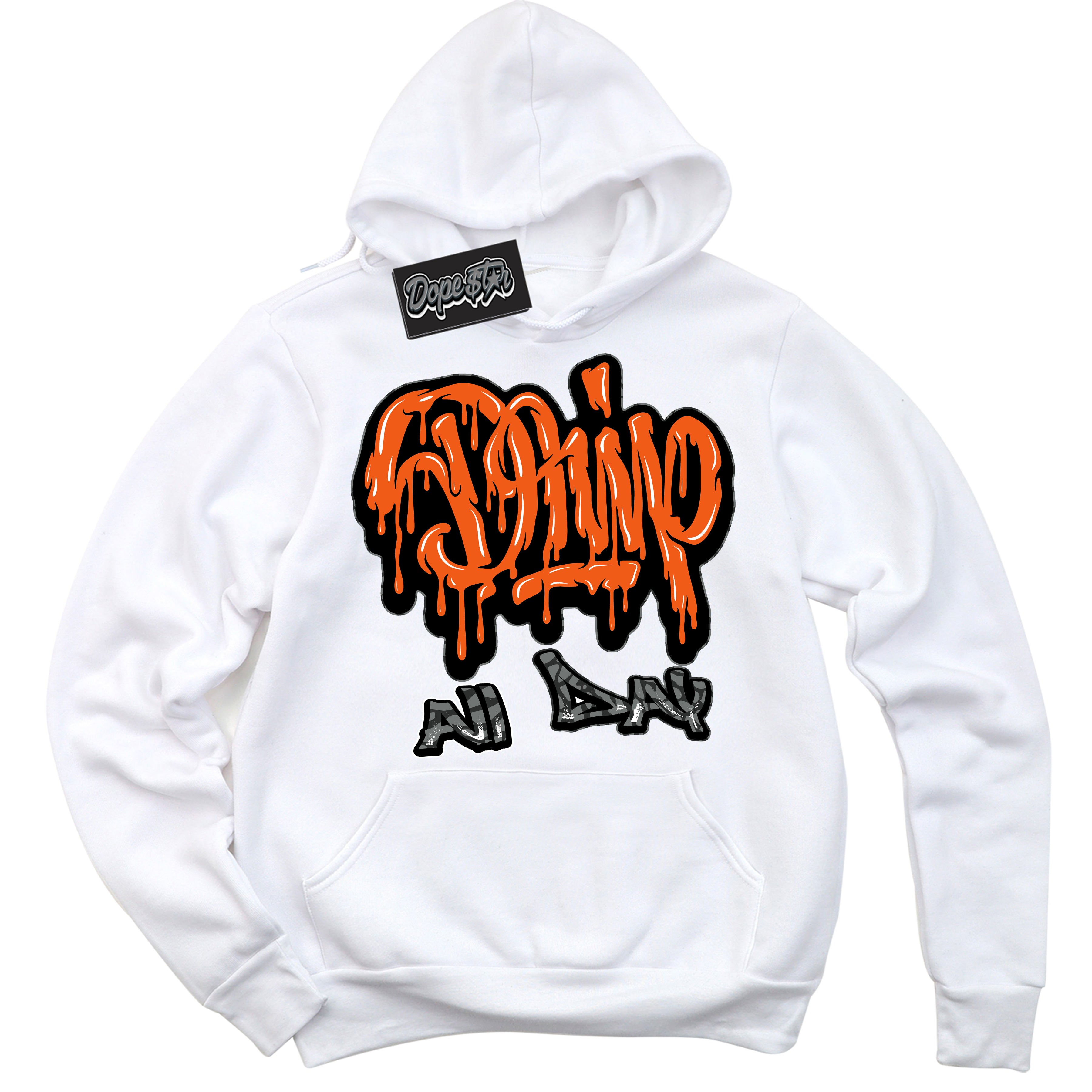 Cool White Graphic DopeStar Hoodie with “ Drip All Day “ print, that perfectly matches Fear Pack 3s sneakers
