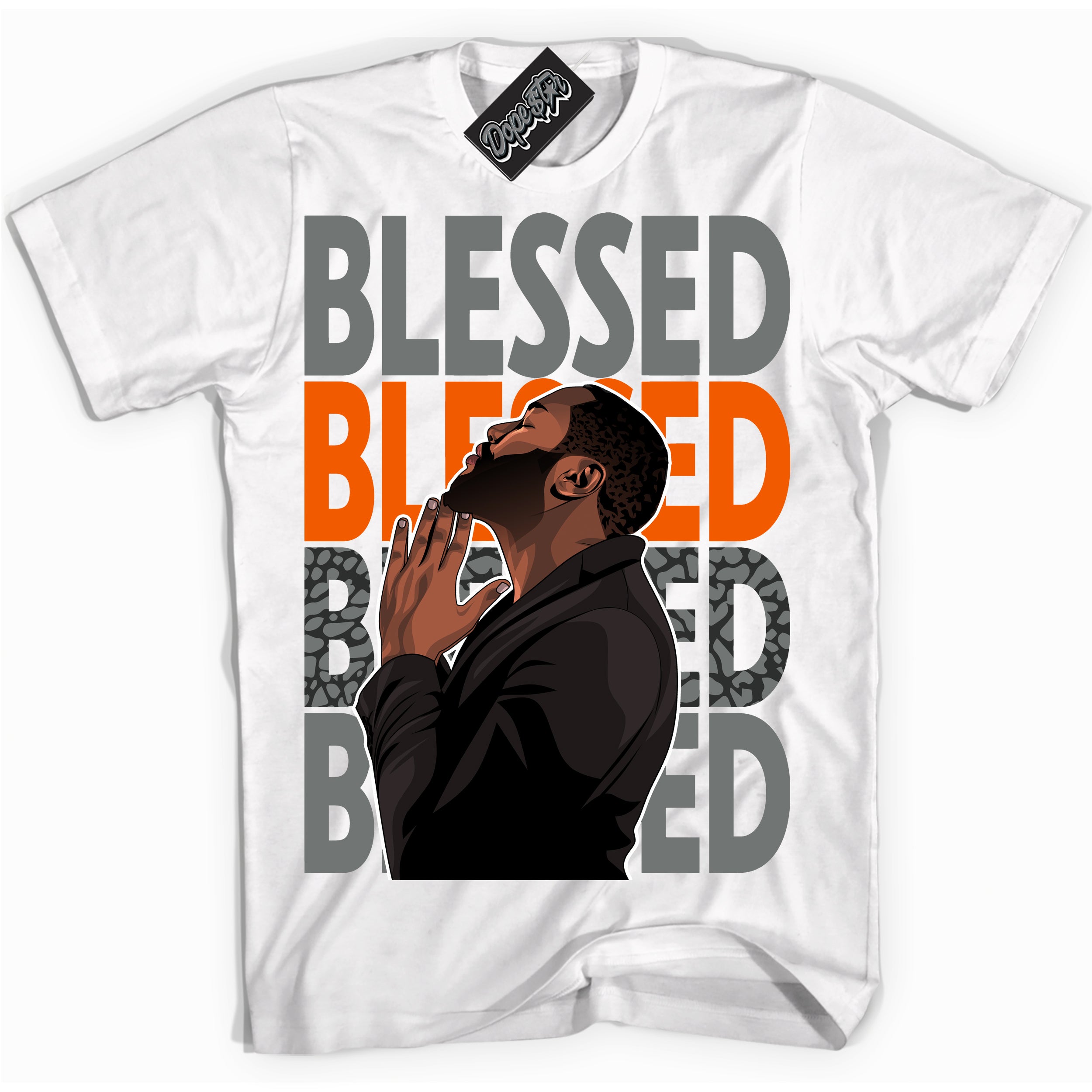 Cool White graphic tee with “ God Blessed ” design, that perfectly matches Fear Pack 3s sneakers