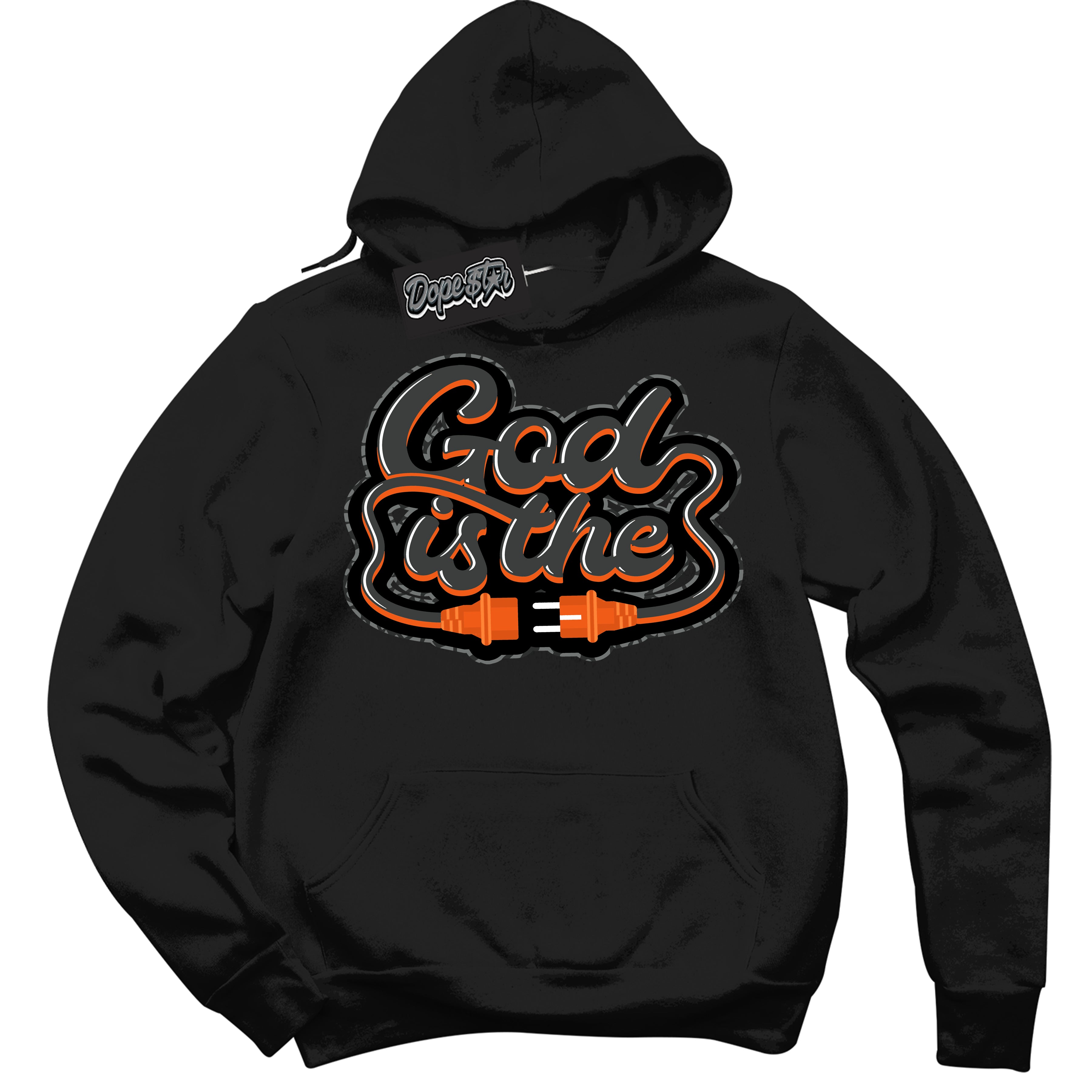 Cool Black Graphic DopeStar Hoodie with “ God Is The “ print, that perfectly matches Fear Pack 3s sneakers