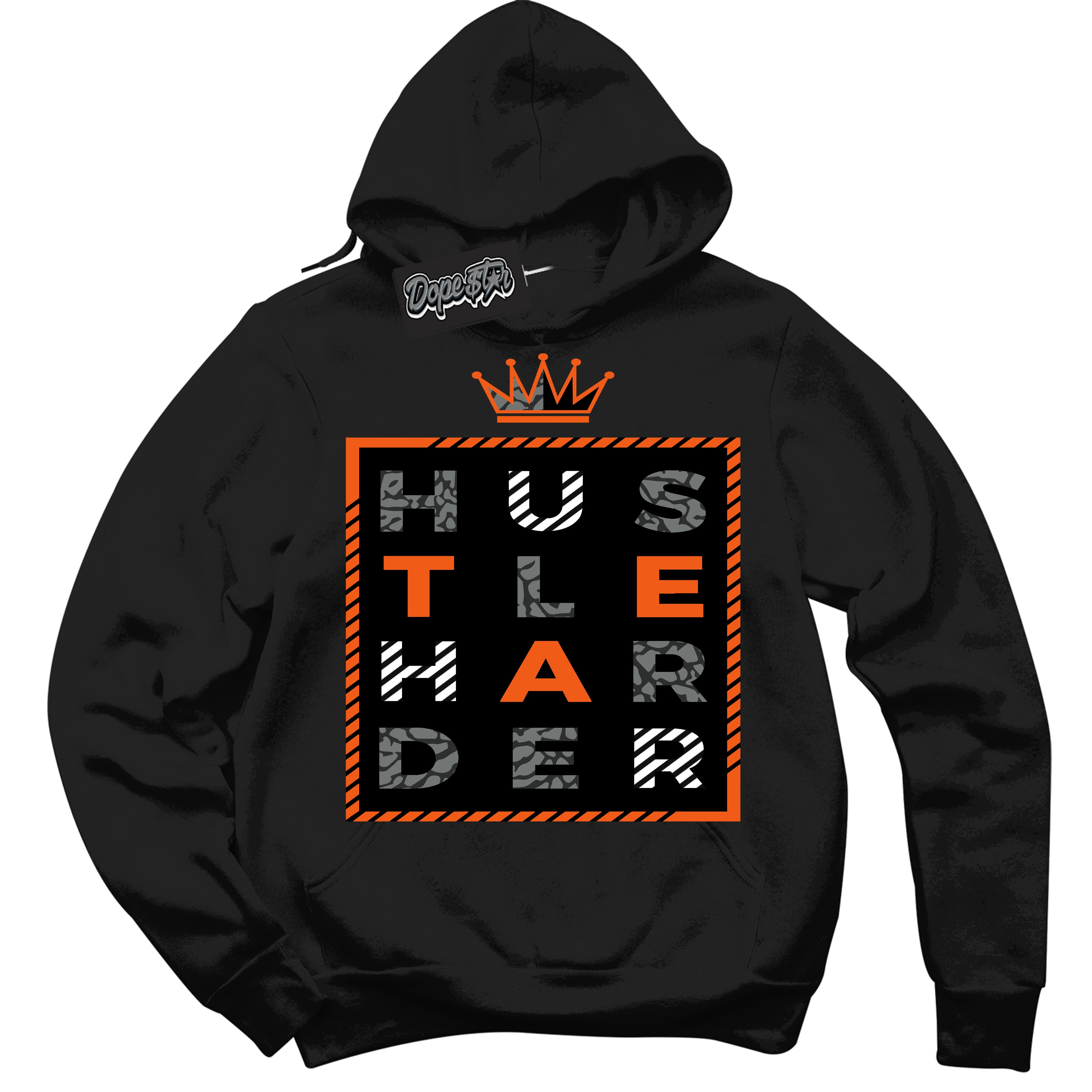 Cool Black Graphic DopeStar Hoodie with “ Hustle Harder “ print, that perfectly matches Fear Pack 3s sneakers
